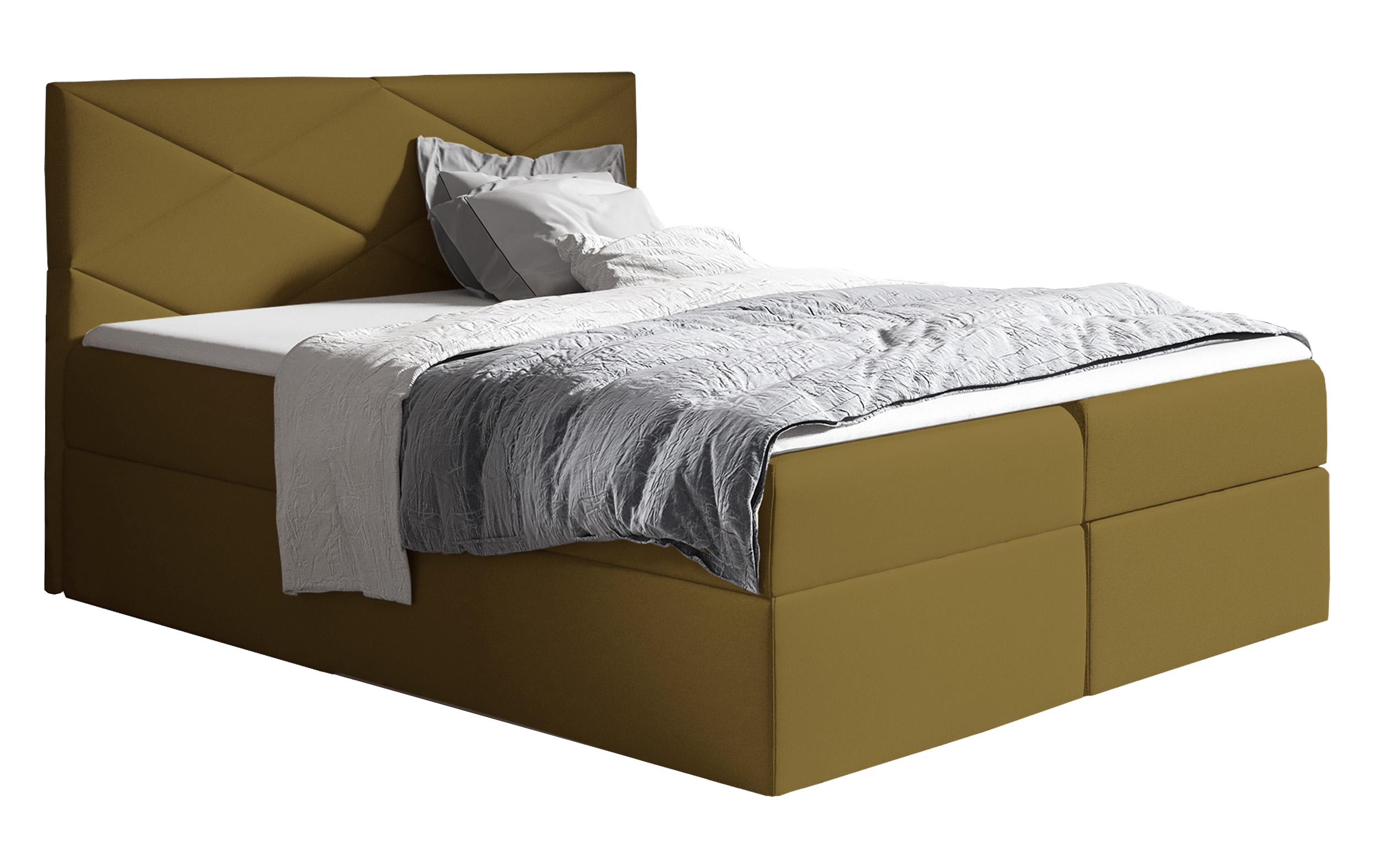 Łóżko kontynentalne Galbena 180x200 z dwoma pojemnikami, materacem i topperem oliwkowe hydrofobowe - zdjęcie 1