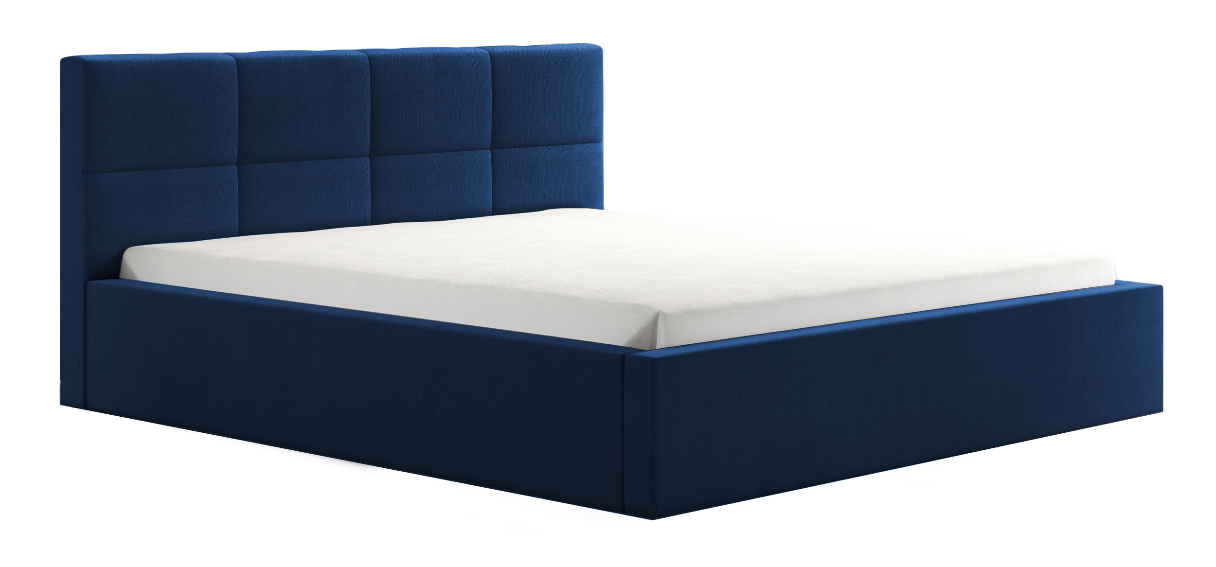 Łóżko tapicerowane 160x200 cm Caprafico z pojemnikiem stelaż metalowy granatowe - zdjęcie 1
