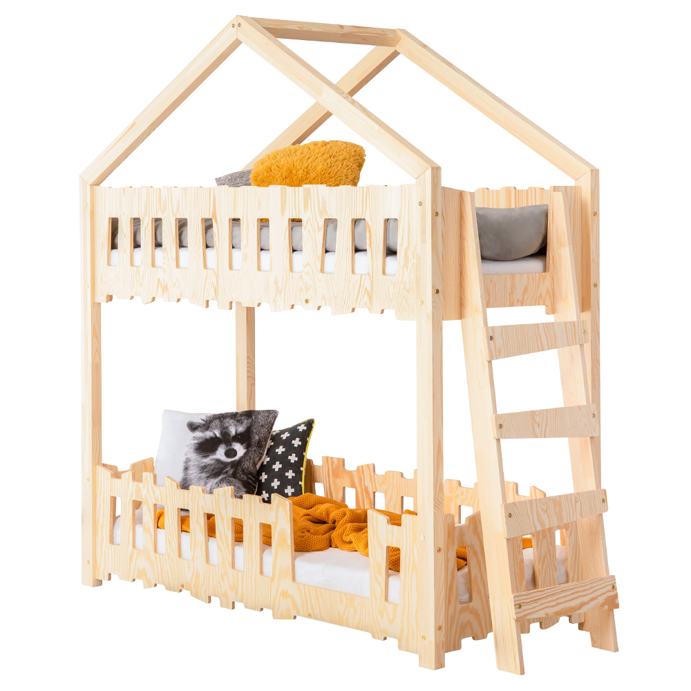 Łóżko domek dla dzieci Gella piętrowe z boczną drabinką - zdjęcie 1