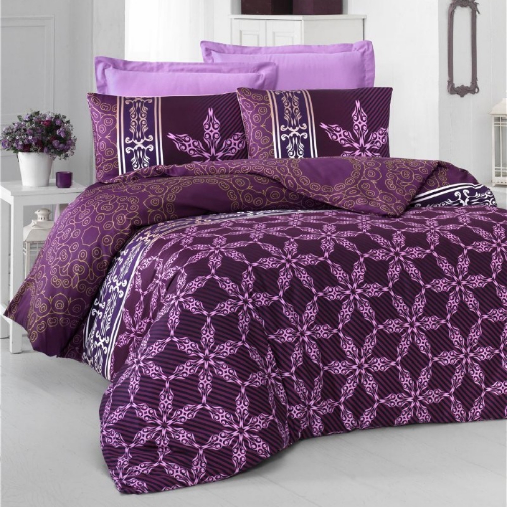 Komplet pościeli Hippie Lilac 200x220 cm z czterema poszewkami na poduszkę 2 x 50x70 cm i 2 x 70x70 cm z prześcieradłem i z prześcieradłem - zdjęcie 1