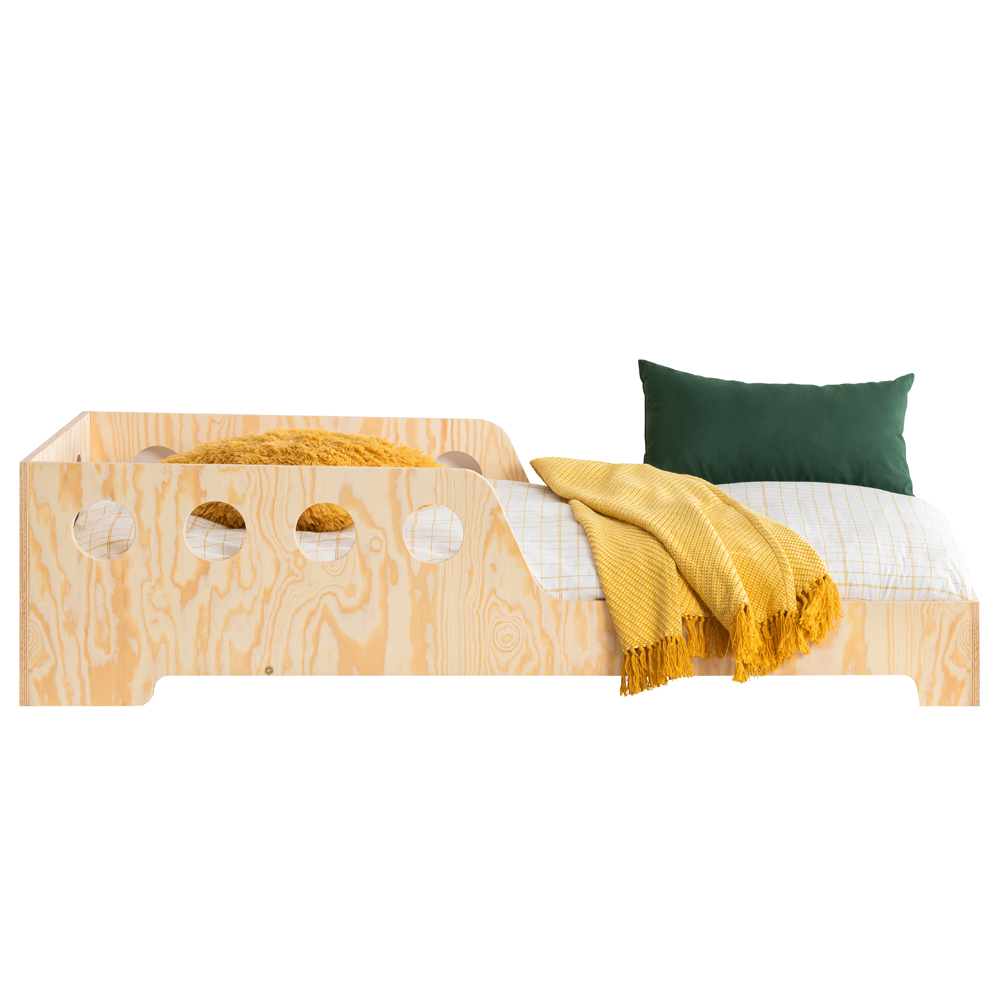 Łóżko drewniane dla dziecka Kyori z krótkimi barierkami w koła 80x140 cm - zdjęcie 1