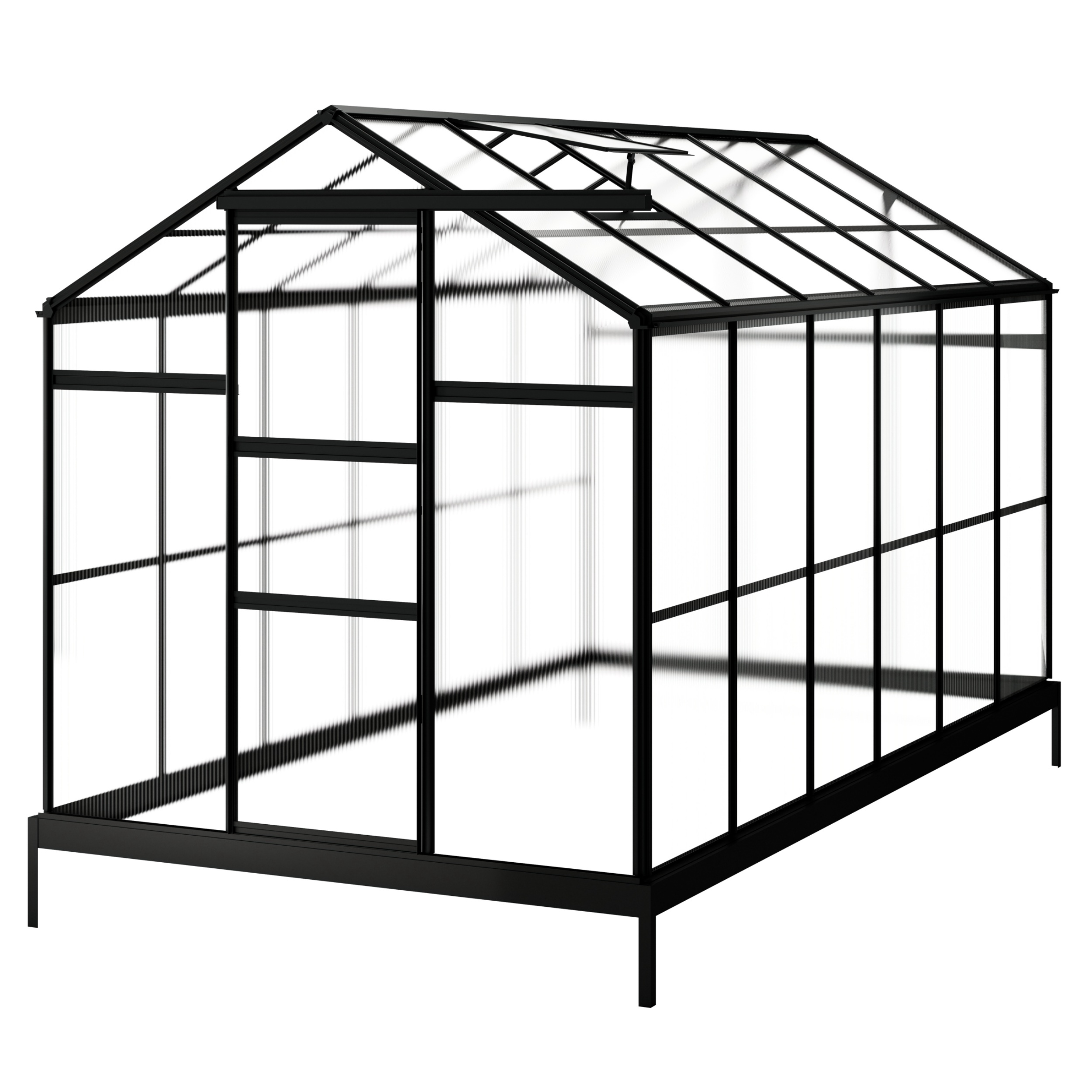Szklarnia ogrodowa aluminiowa poliwęglanowa 6,72 m2 sześciosekcyjna z fundamentem 184x365 cm czarna - zdjęcie 1