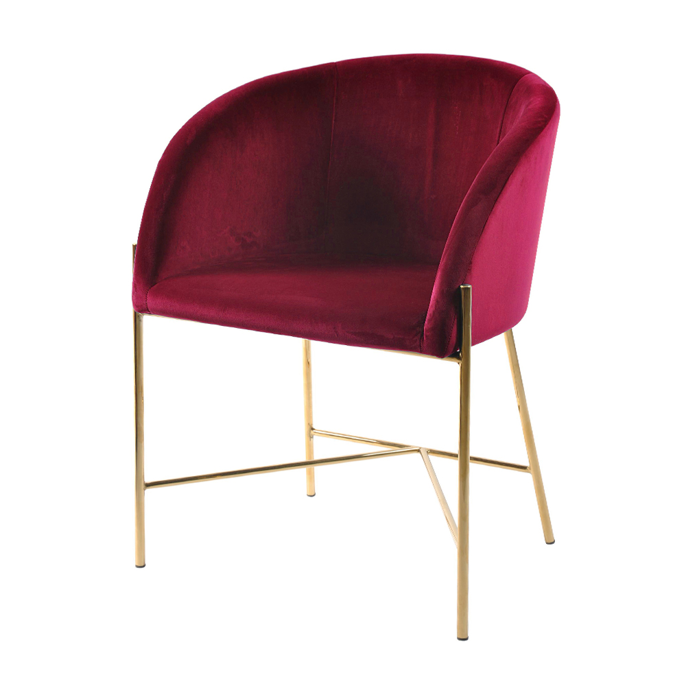 Krzesło tapicerowane Ribioc bordowy welur na złotych nogach