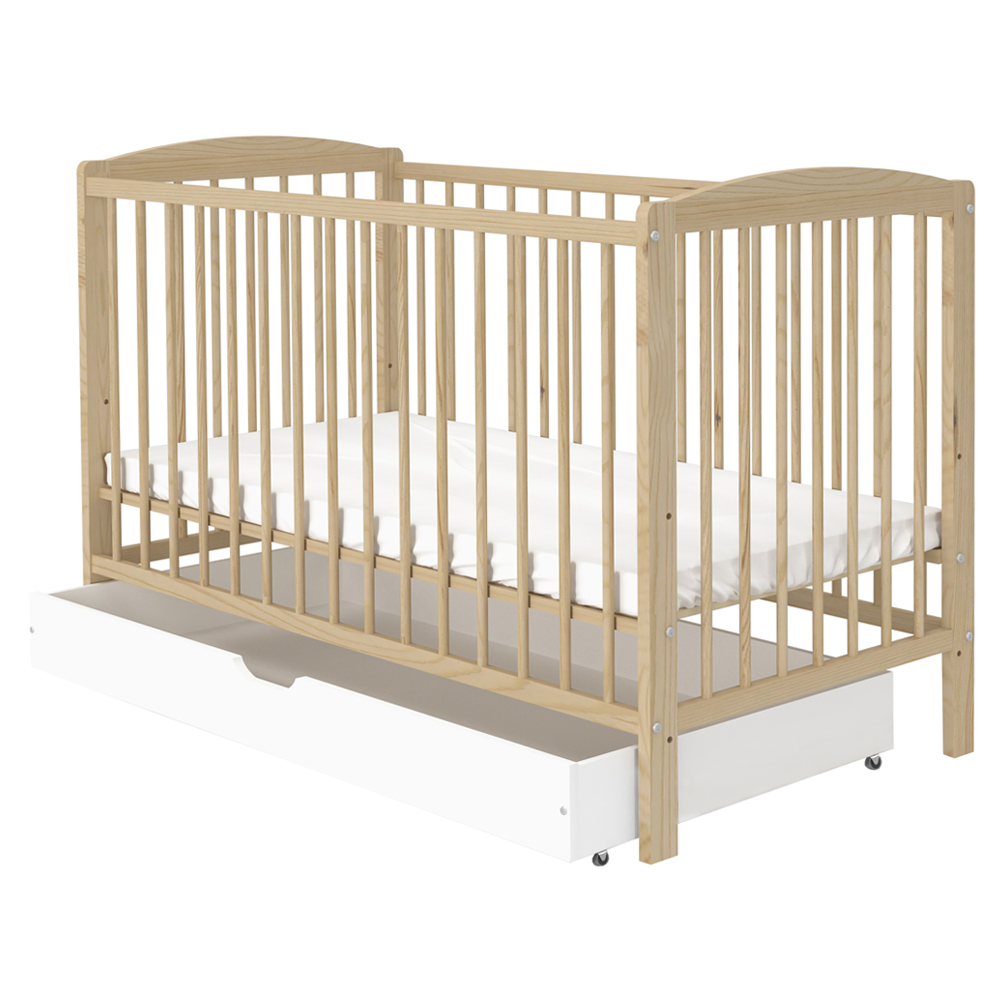 Łóżeczko dziecięce Adiem drewniane z szufladą i materacem 60x120 cm - zdjęcie 1