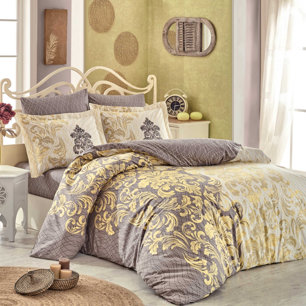 Komplet pościeli Felrun 160x220 cm z poszewką na poduszkę 50x70 cm i z prześcieradłem w odcieniach brązu - zdjęcie 1