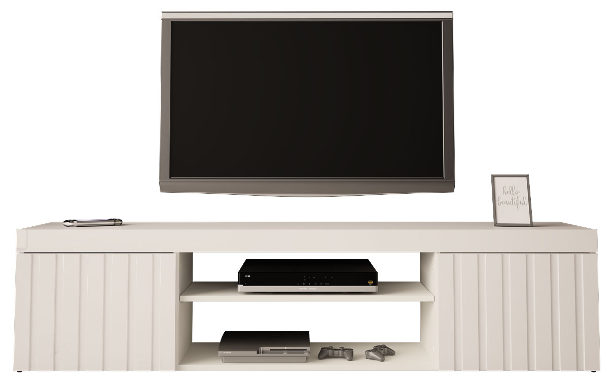 Szafka RTV Kalva 180 cm biały połysk lamele - zdjęcie 1