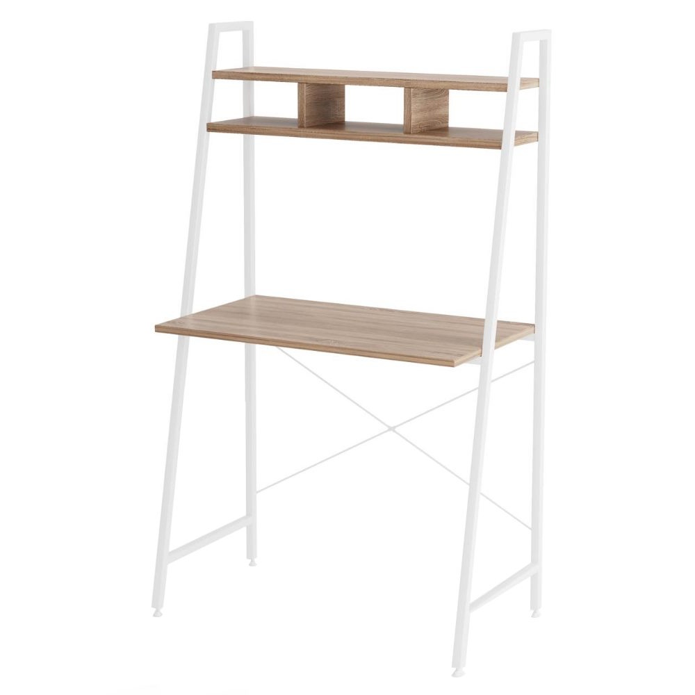 Biurko Lomise 84x46 cm dąb sonoma - biały z nadstawką - zdjęcie 1