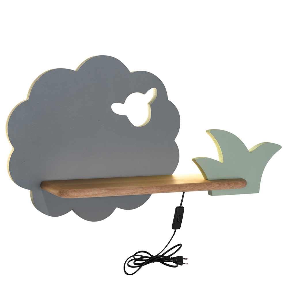 Kinkiet ścienny do pokoju dziecięcego Dreamie owieczka z przewodem szary/miętowy - zdjęcie 1