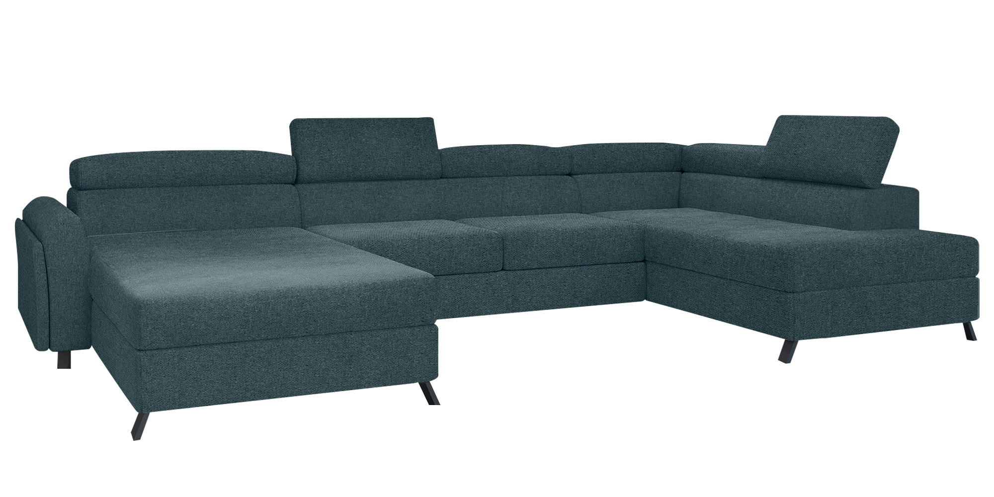 Narożnik z funkcją spania Matoaka U-kształtny z pojemnikiem niebieski w tkaninie łatwoczyszczącej prawostronny - zdjęcie 1