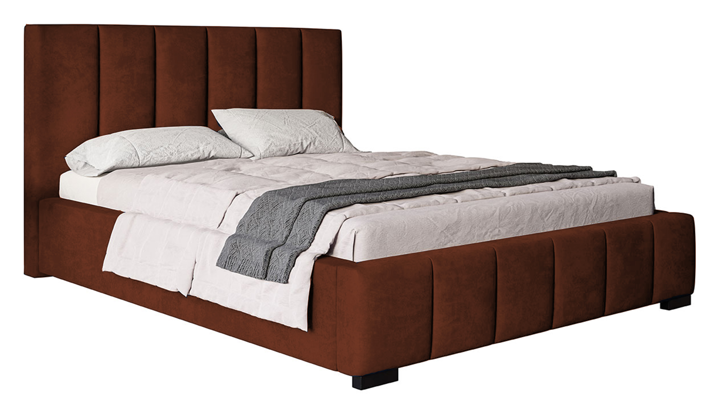 Łóżko tapicerowane 160x200 cm Forestera z pojemnikiem i pionowymi przeszyciami miedziane - zdjęcie 1