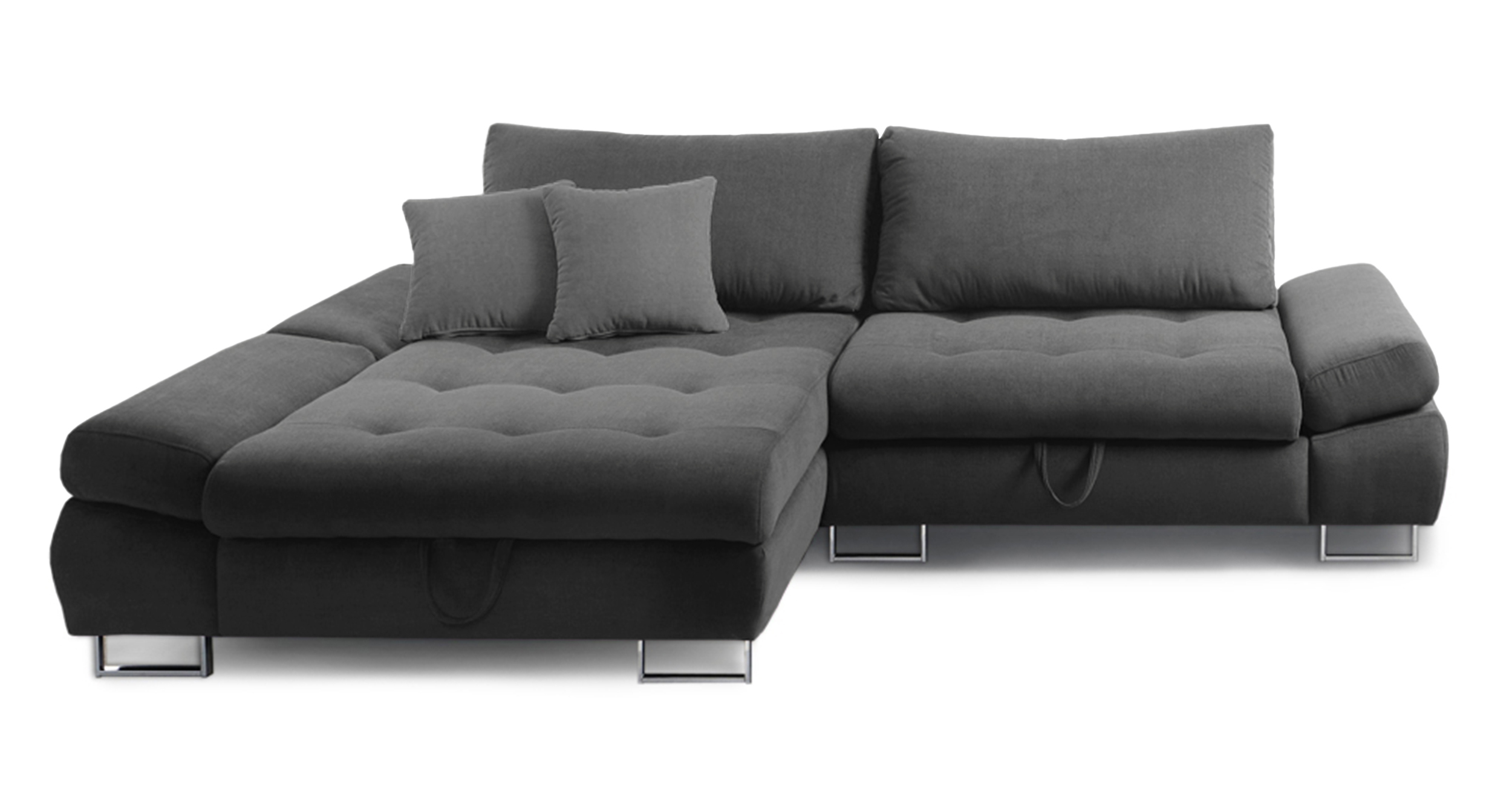 Narożnik z funkcją spania Novella z pojemnikiem ciemnoszary w tkaninie hydrofobowej plecionka prawostronny - zdjęcie 1