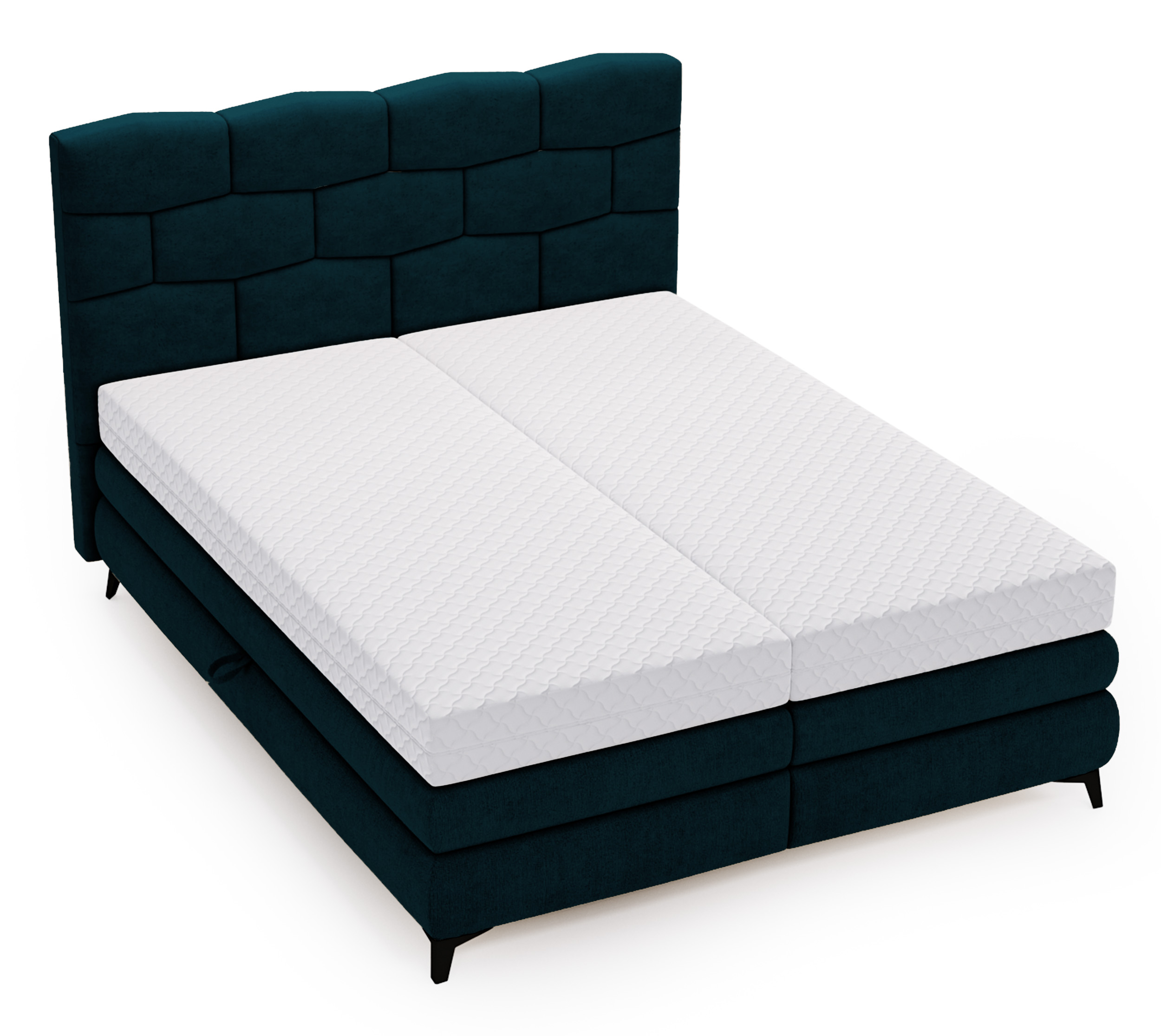 Łóżko kontynentalne 180x200 cm Brindo z materacem i pojemnikami ciemnoniebieskie - zdjęcie 1