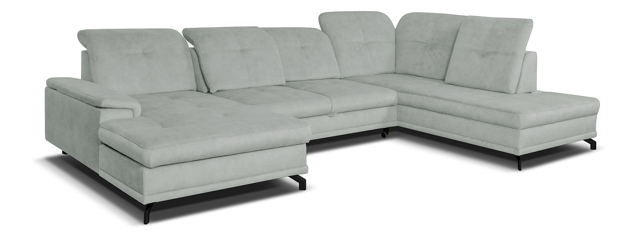 Narożnik z funkcją spania Berberati U-kształtny jasno szary nogi czarne velvet hydrofobowy z pojemnikiem lewostronny - zdjęcie 1