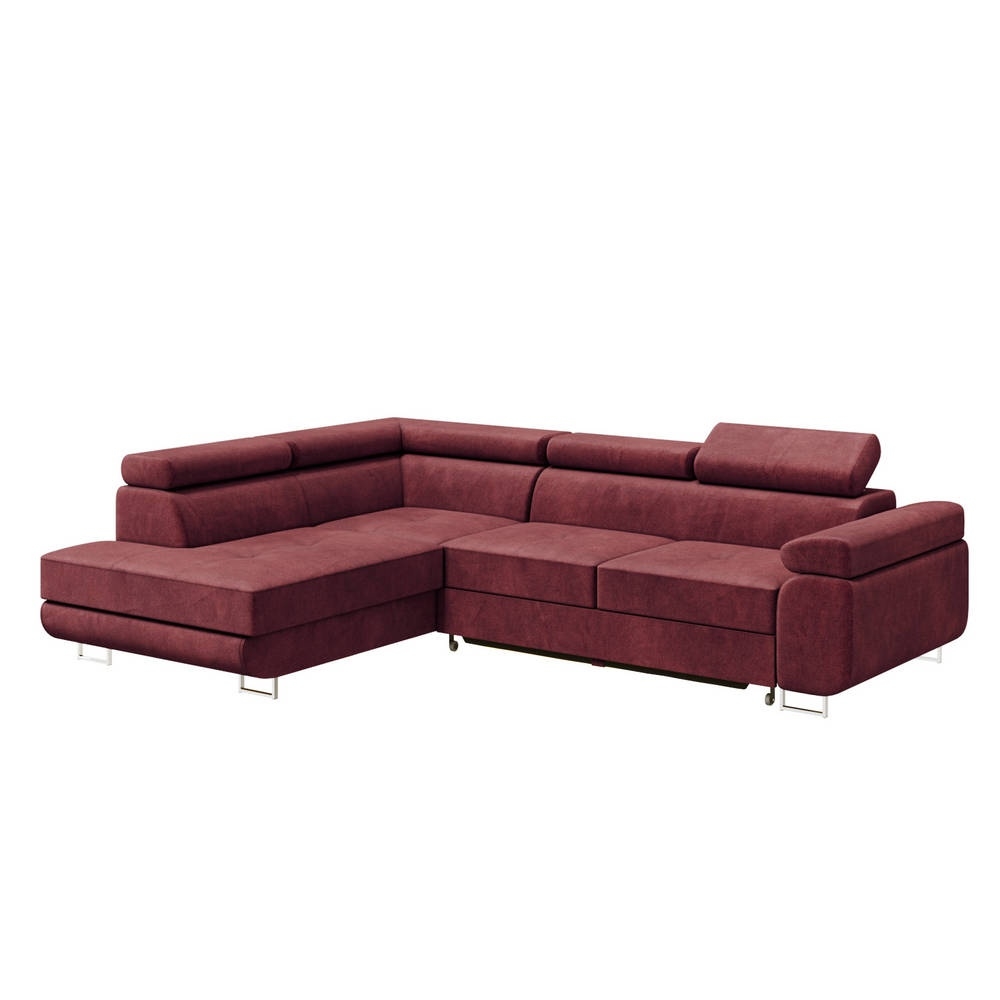 Narożnik rozkładany Stevil L-kształtny z pojemnikiem bordowy w tkaninie hydrofobowej lewostronny - zdjęcie 1