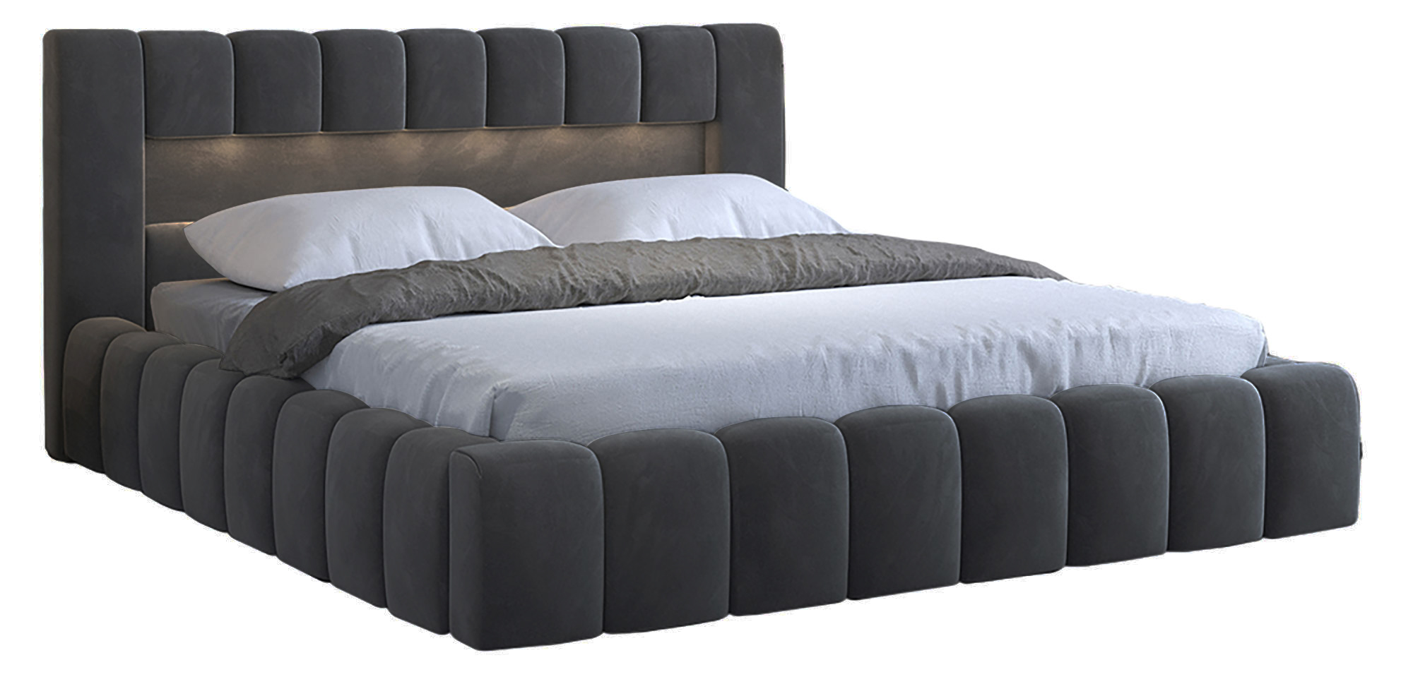 Łóżko tapicerowane 180x200 cm Rodeiro z pojemnikami i oświetleniem ciemnoszare welwet hydrofobowy - zdjęcie 1
