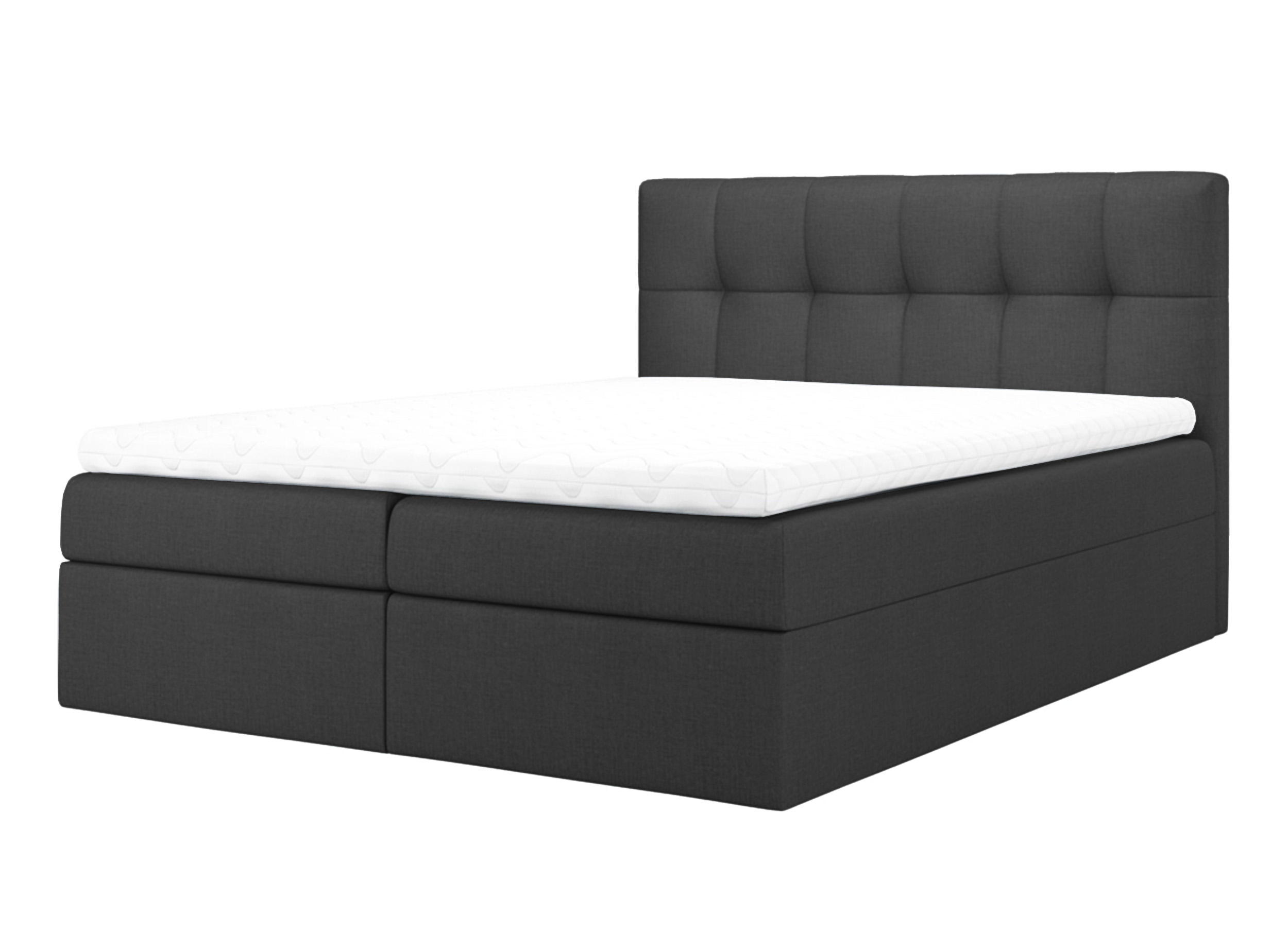 Łóżko kontynentalne Rekius 200x200 z dwoma pojemnikami, materacem i topperem grafitowe hydrofobowe - zdjęcie 1