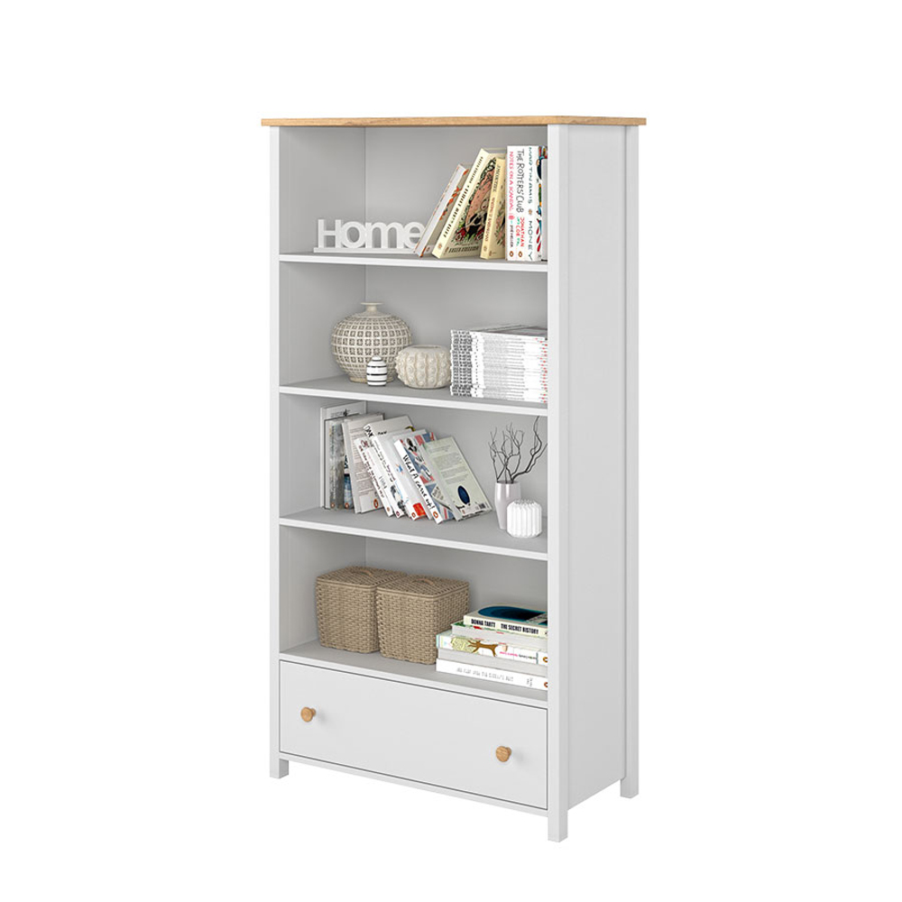Regał na ksiązki Story 161 cm z szufladą biały - dąb nash - zdjęcie 1