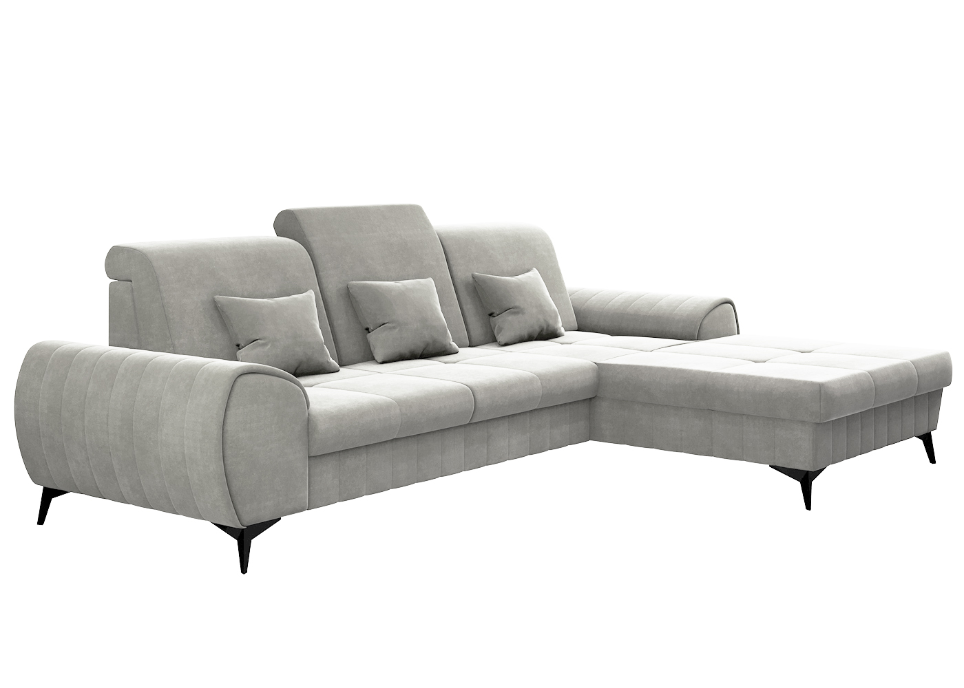 Narożnik z funkcją spania Forsivo L-kształtny z pojemnikiem jasnoszary prawostronny - zdjęcie 1