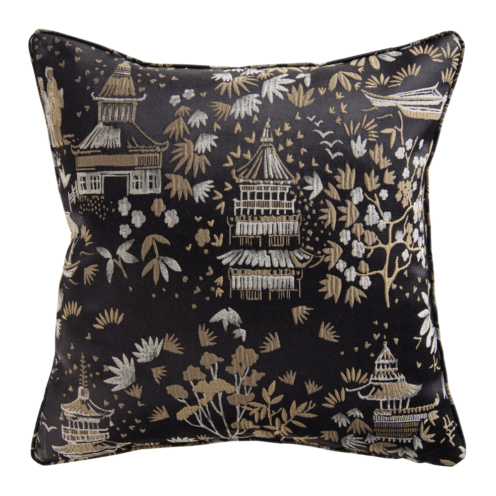 Poduszka dekoracyjna Droves 45x45 cm czarna z wzorem - zdjęcie 1