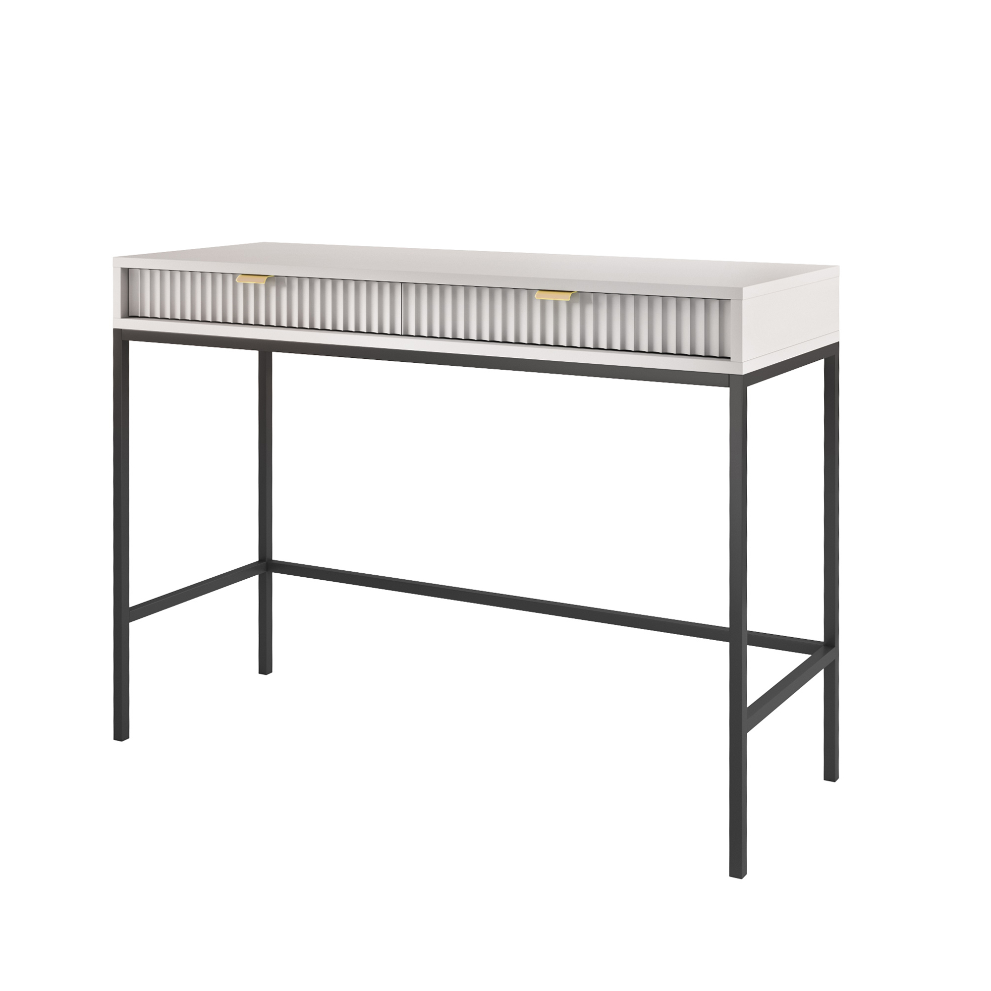 Toaletka biurko Vellore 104 cm szara z ryflowanymi frontami i złotymi uchwytami - zdjęcie 1