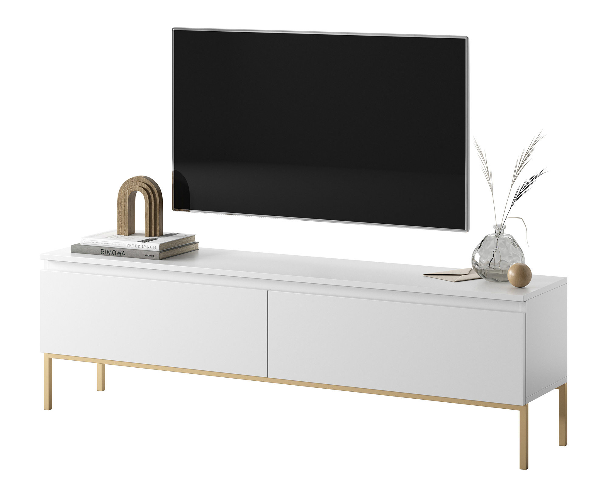 Szafka RTV Bemmi 150 cm biała ze złotymi nogami - zdjęcie 1