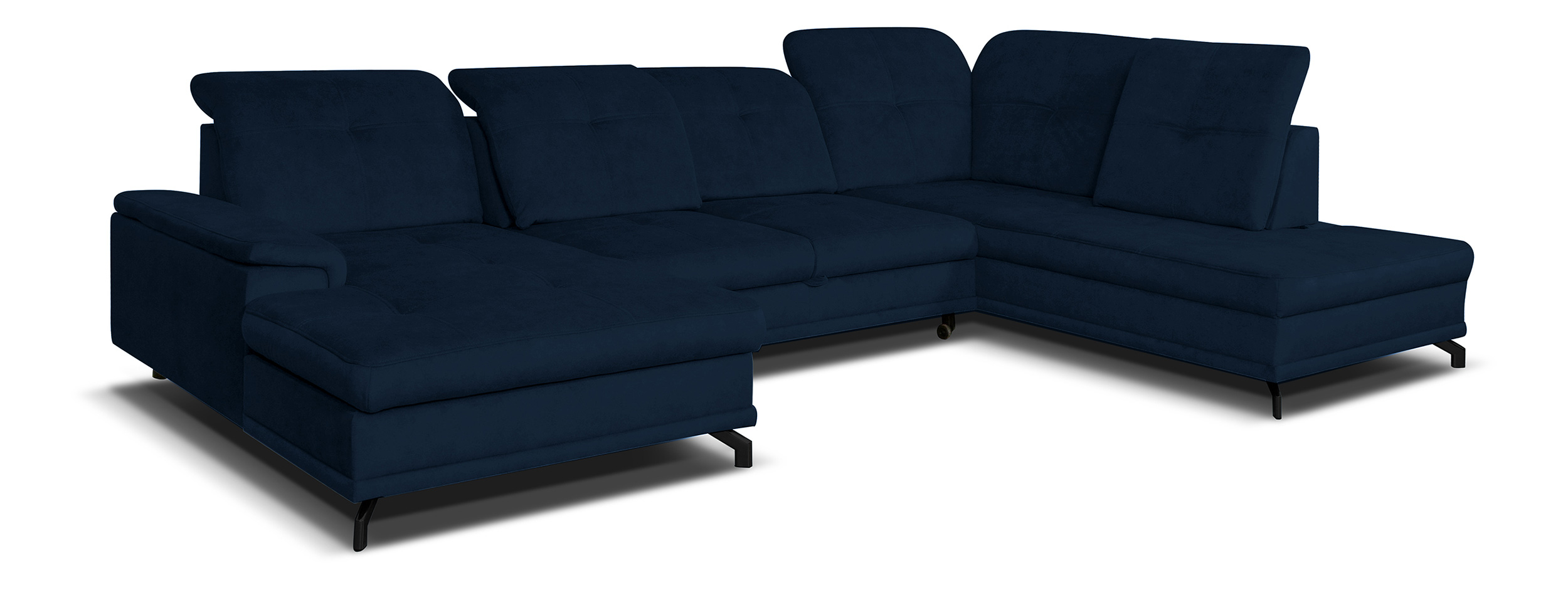 Narożnik z funkcją spania Berberati U-kształtny granatowy nogi czarne z pojemnikiem velvet hydrofobowy lewostronny - zdjęcie 1