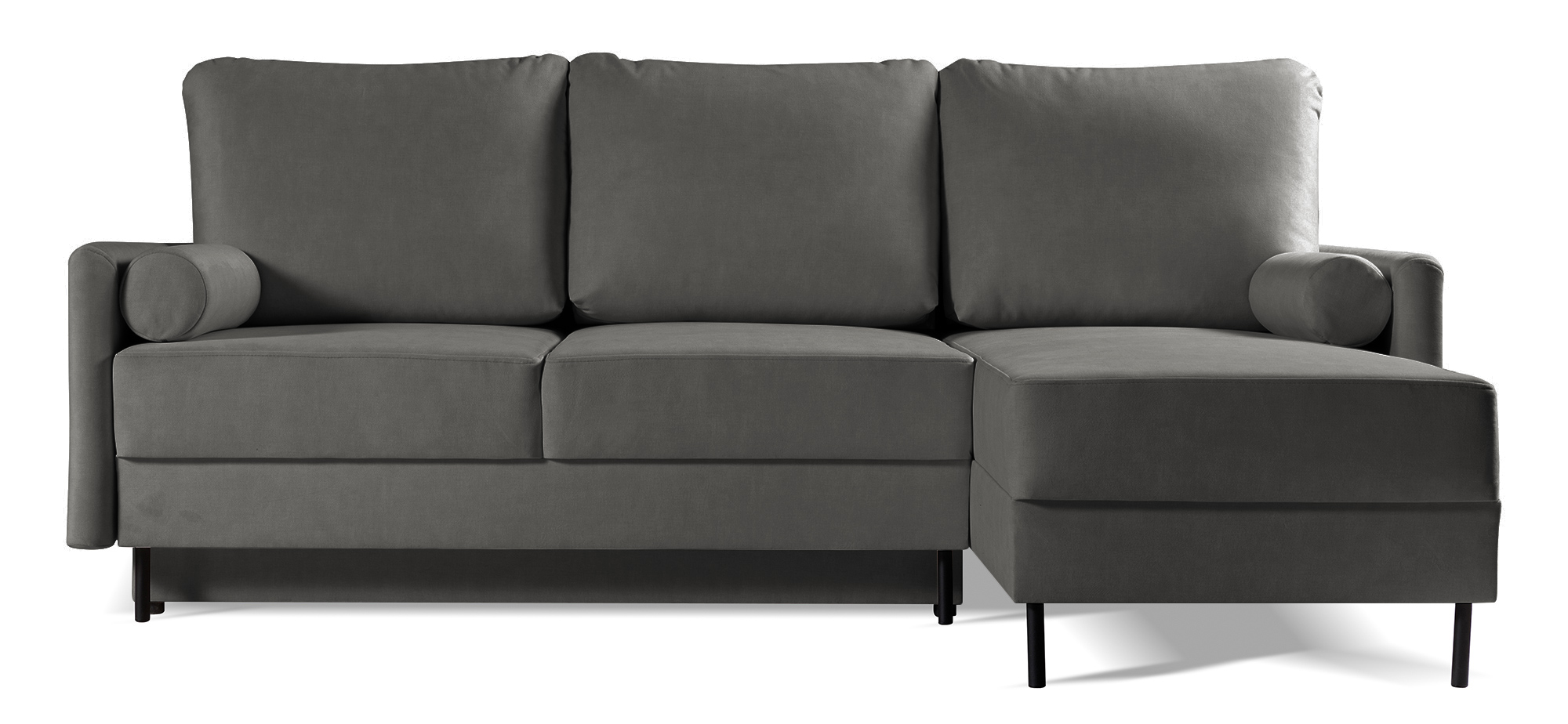 Narożnik z funkcją spania Tomonde L-kształtny z pojemnikiem uniwersalny ciemnoszary welur łatwoczyszczący