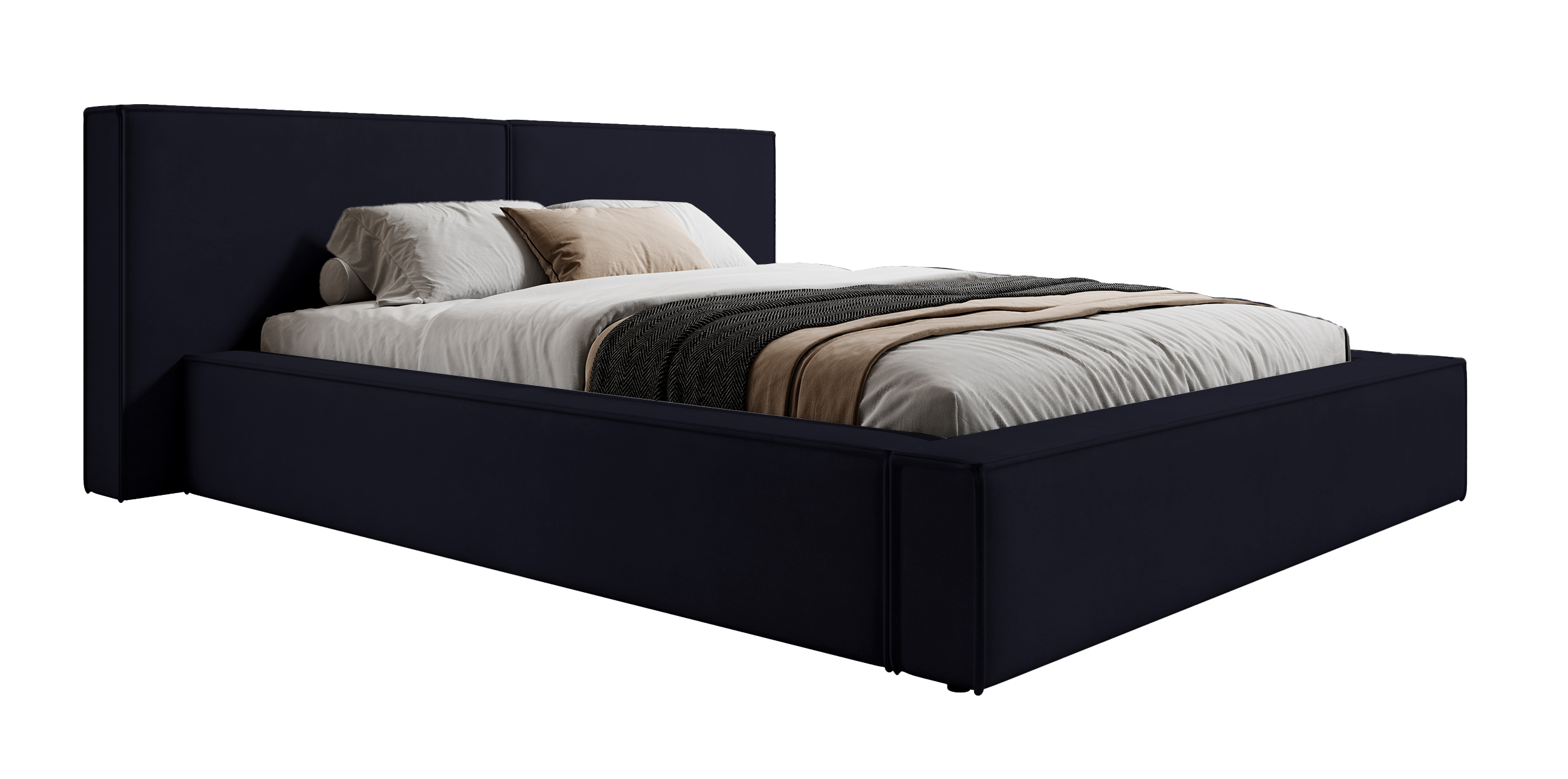 Łóżko tapicerowane 160x200 cm Cabrera z pojemnikiem stelaż metalowy granatowe welur - zdjęcie 1