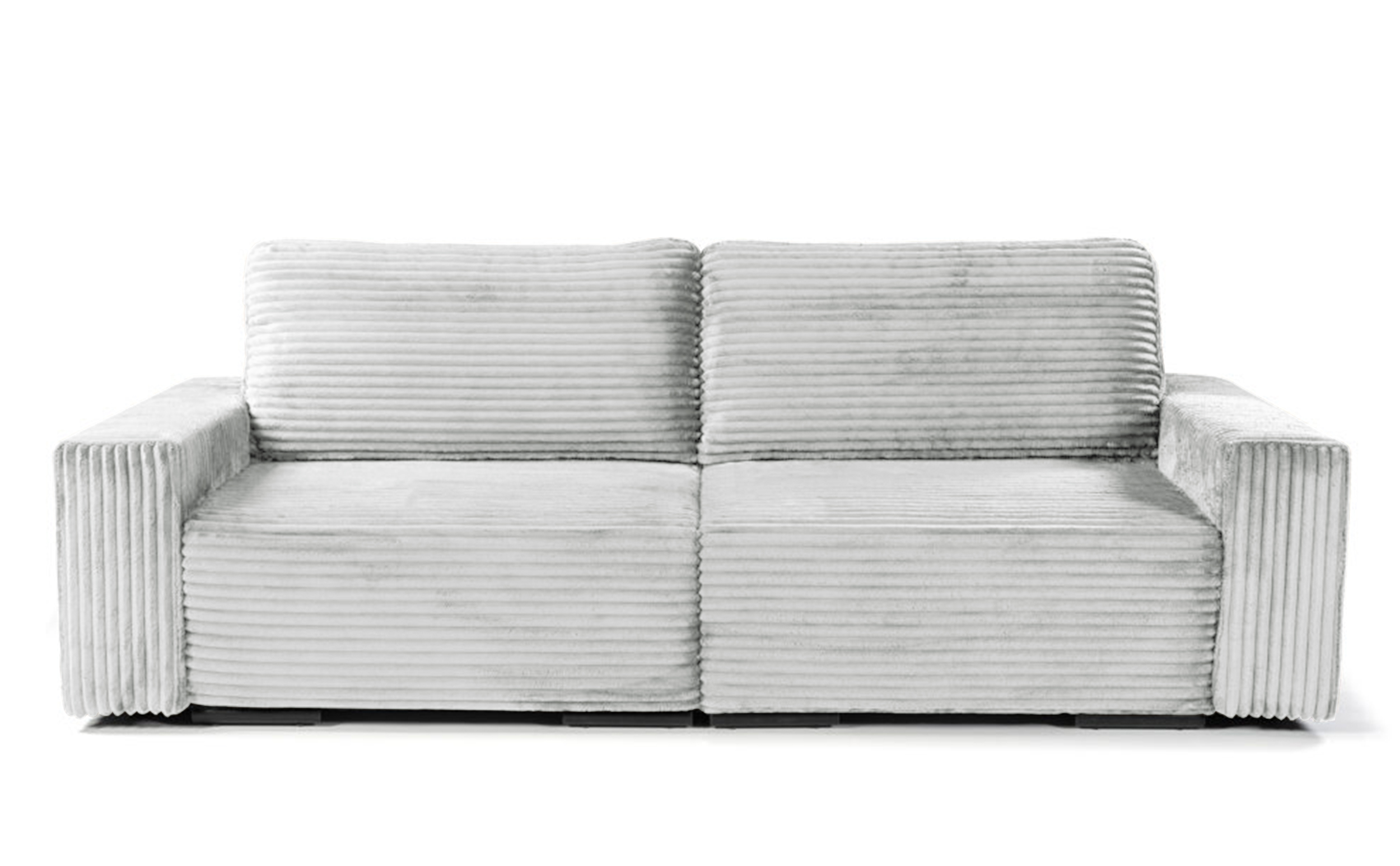 Kanapa rozkładana trzyosobowa Catalista Big jasnoszara z pojemnikiem gruby sztruks nogi srebrne - zdjęcie 1