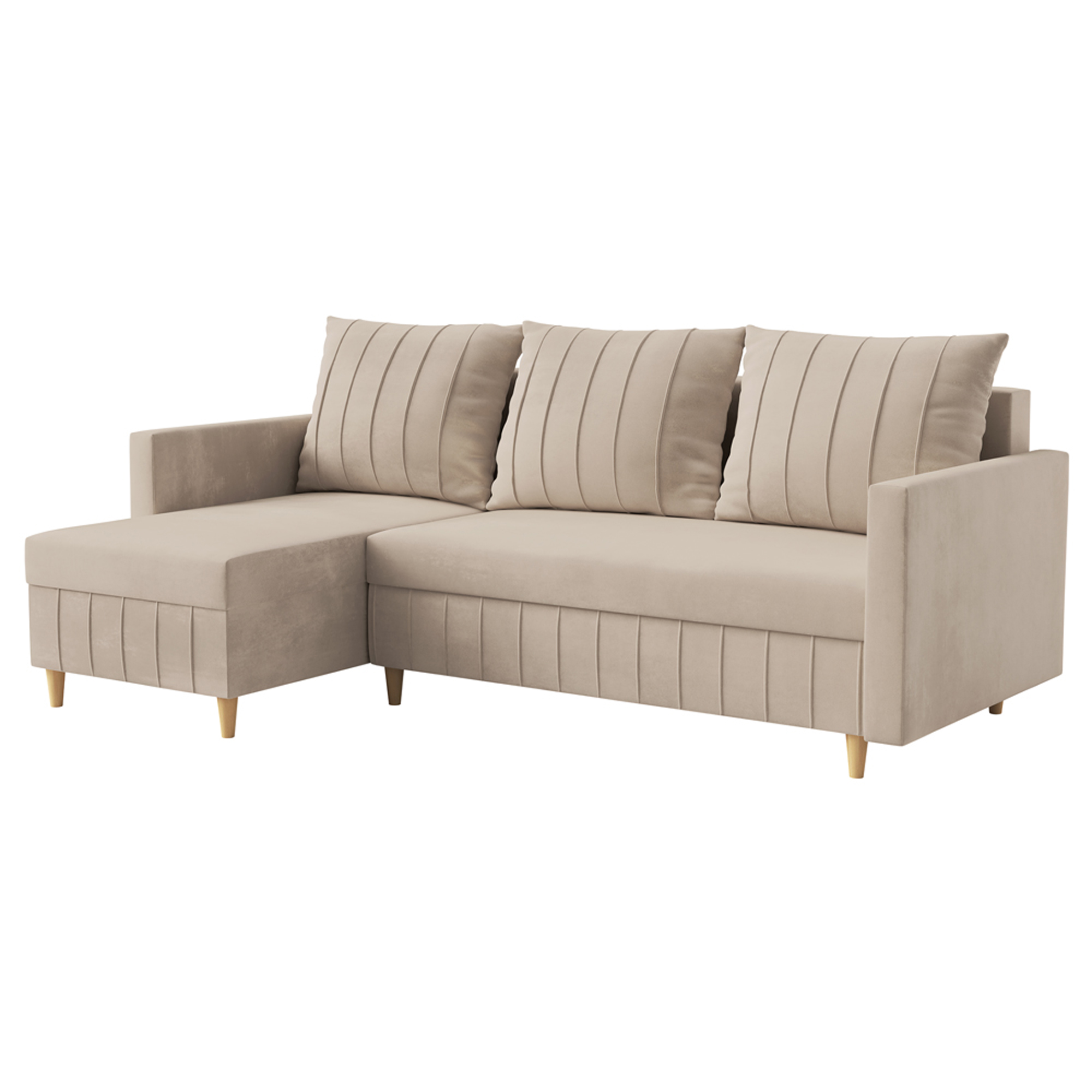 Narożnik z funkcją spania Morpreses L-kształtny z pojemnikiem uniwersalny beżowy