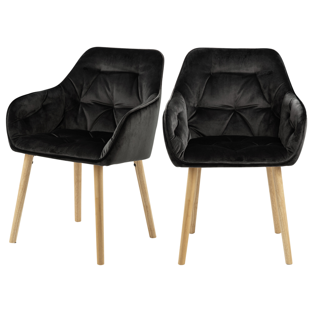 Zestaw dwóch krzeseł tapicerowanych z podłokietnikami Agamos szarobrązowy welur na drewnianych nóżkach