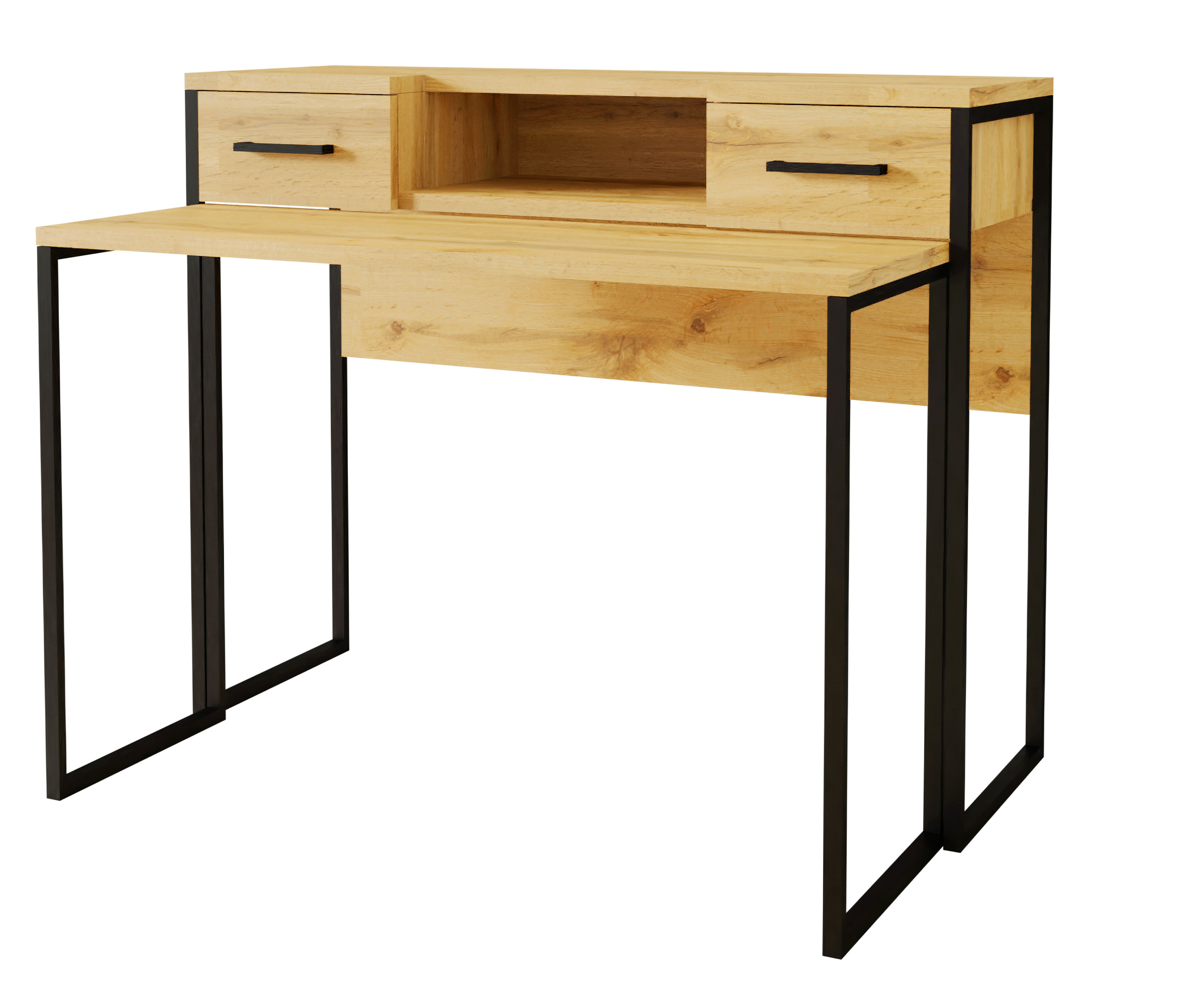 Biurko Latmar 120x40 cm z wysuwanym blatem i dwiema szufladami Dąb wotan - zdjęcie 1