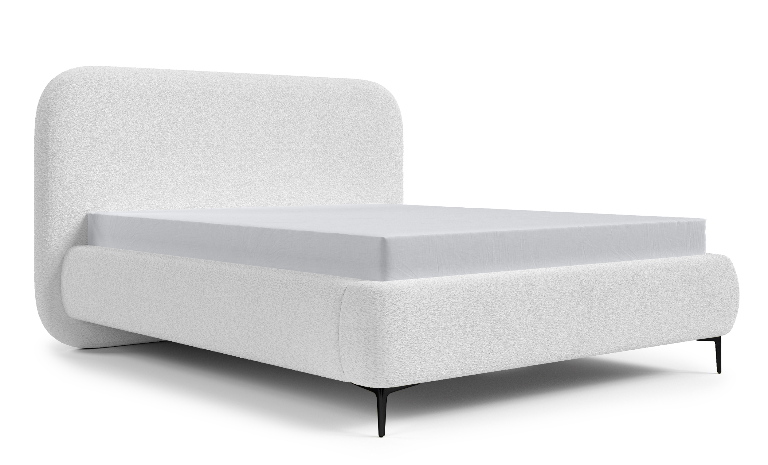 Łóżko tapicerowane 140x200 cm Monno szare rama metalowa boucle nogi czarne