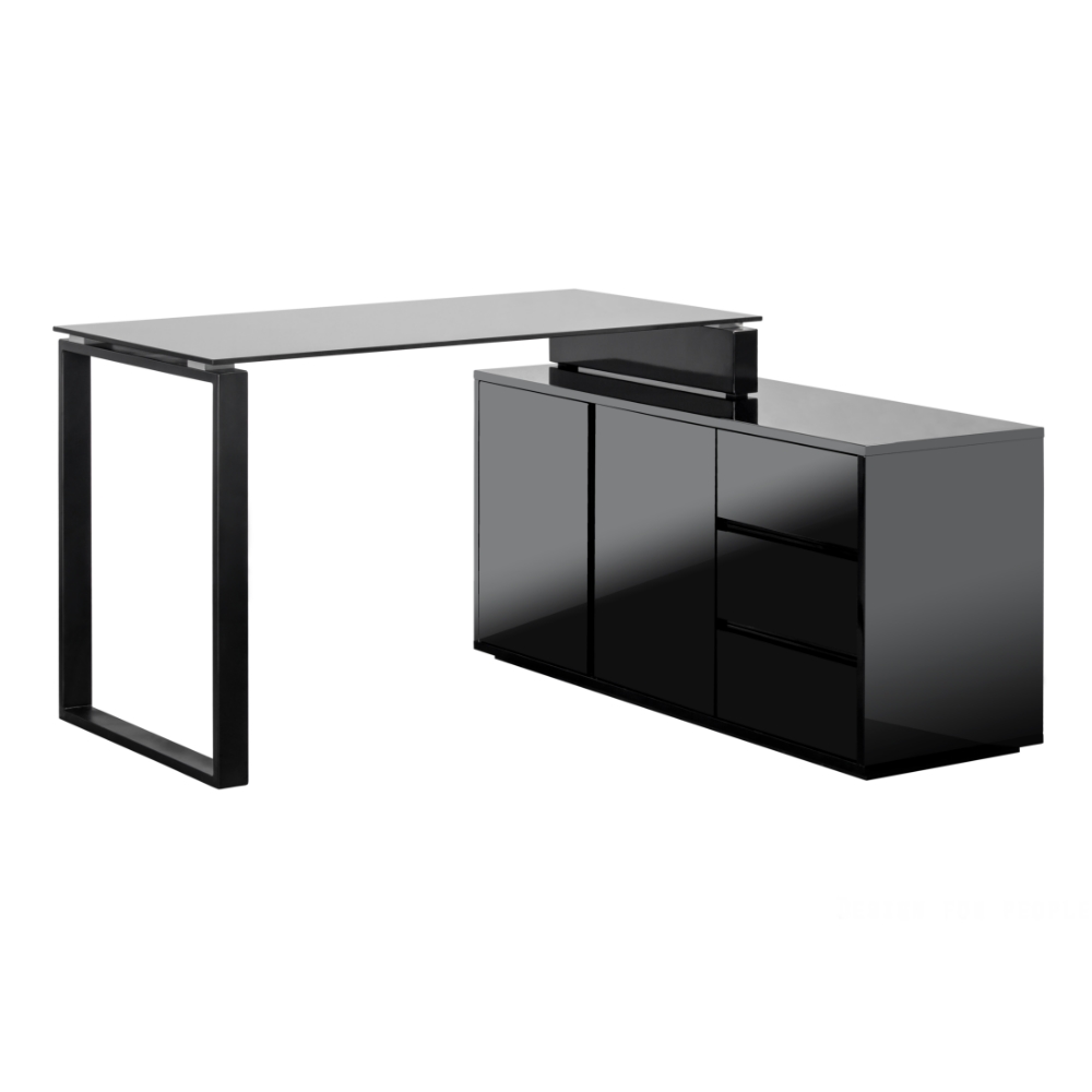 Biurko Marin 120x120 cm ze szklanym blatem czarne - zdjęcie 1