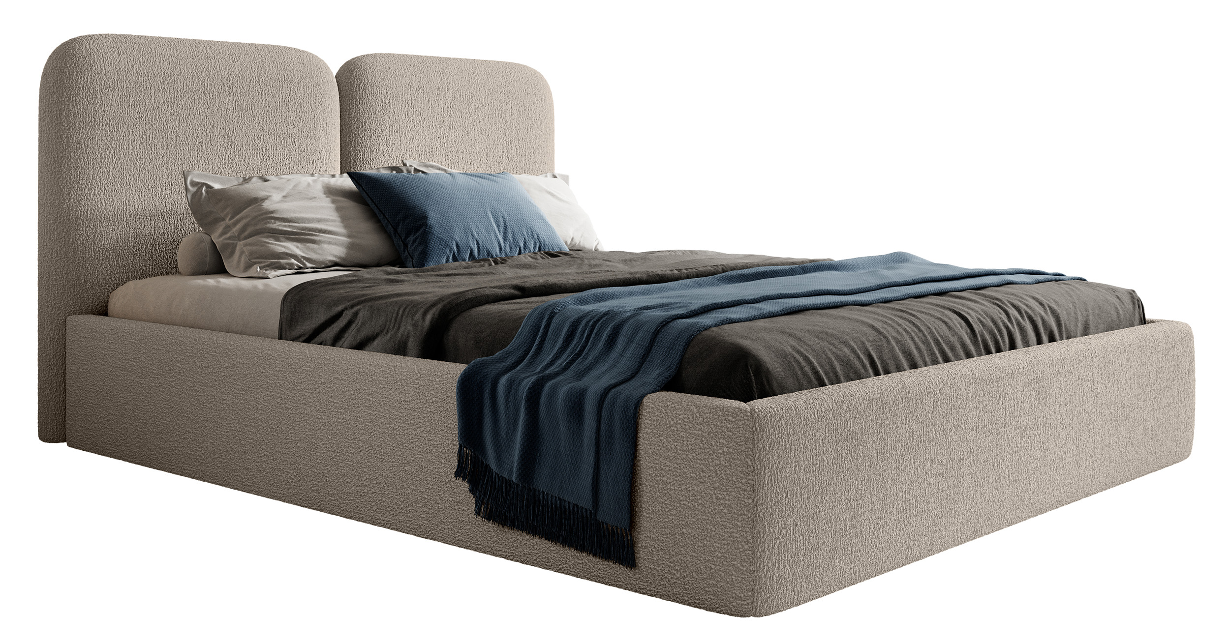 Łóżko tapicerowane Vimsalo 160x200 cm z pojemnikiem ciemnobeżowe boucle - zdjęcie 1