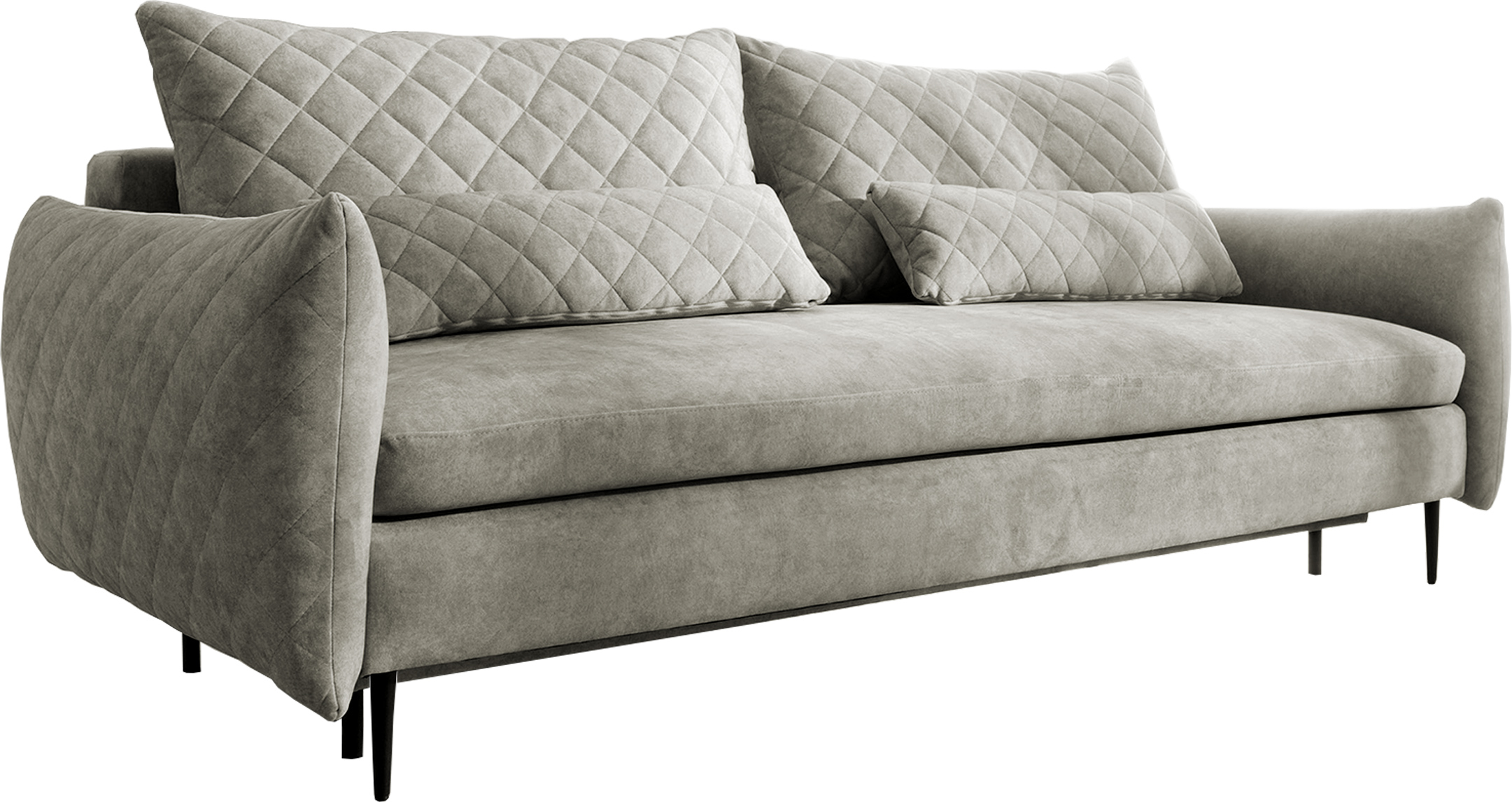 Kanapa rozkładana Pikada z funkcią spania i z pojemnikiem na pościel kremowa welur - zdjęcie 1