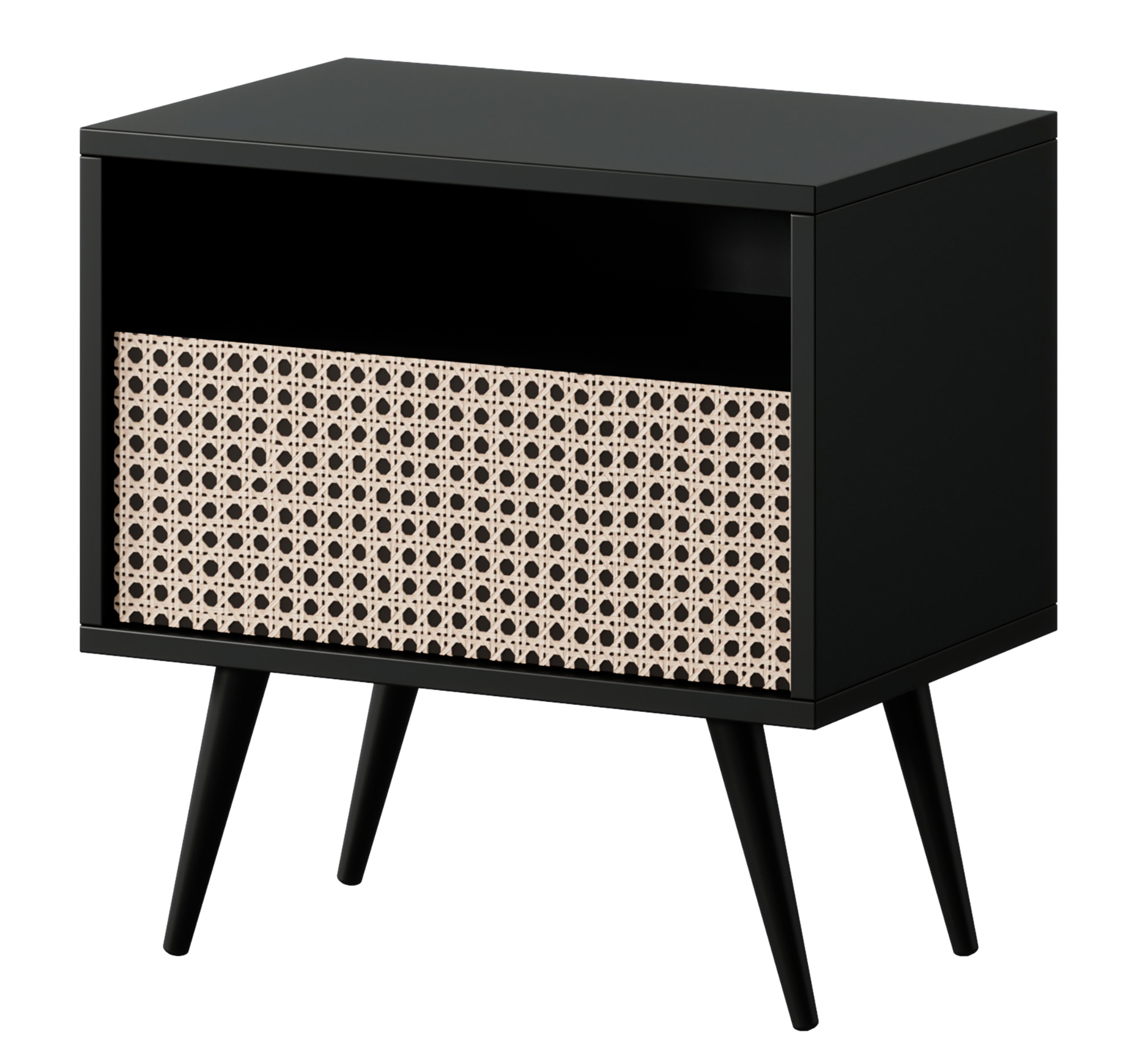 Szafka nocna Bello z szufladą plecionka wiedeńska na czarnych nogach - zdjęcie 1