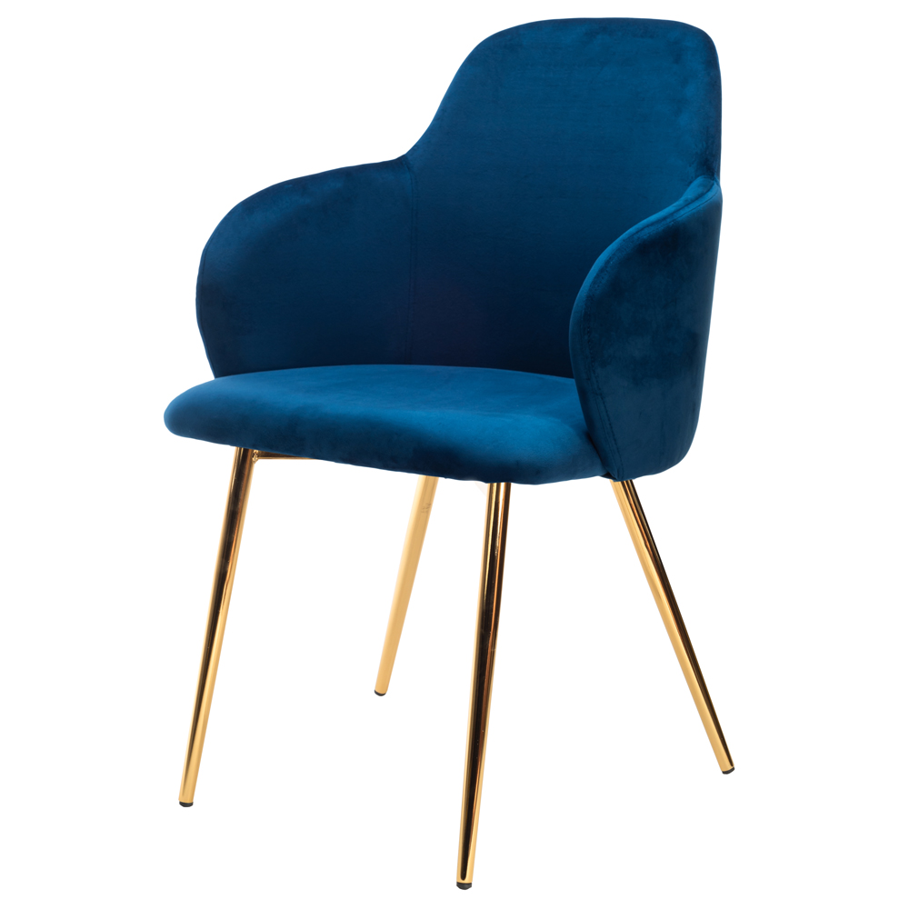 Krzesło tapicerowane Mandolisa granatowe na złotych nóżkach