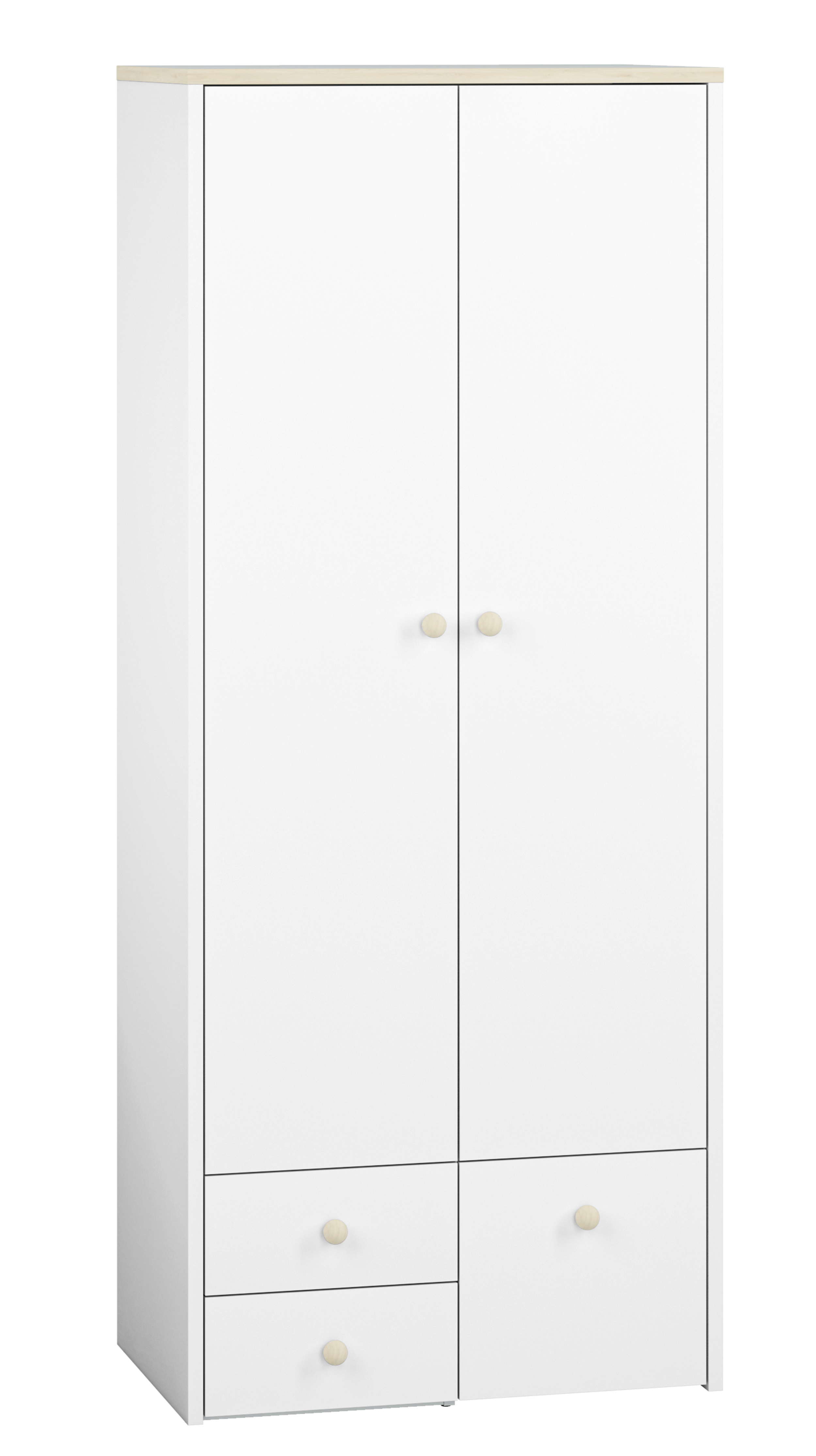 Szafa dwudrzwiowa Rettio 80 cm z szufladami biała/buk Fjord - zdjęcie 1