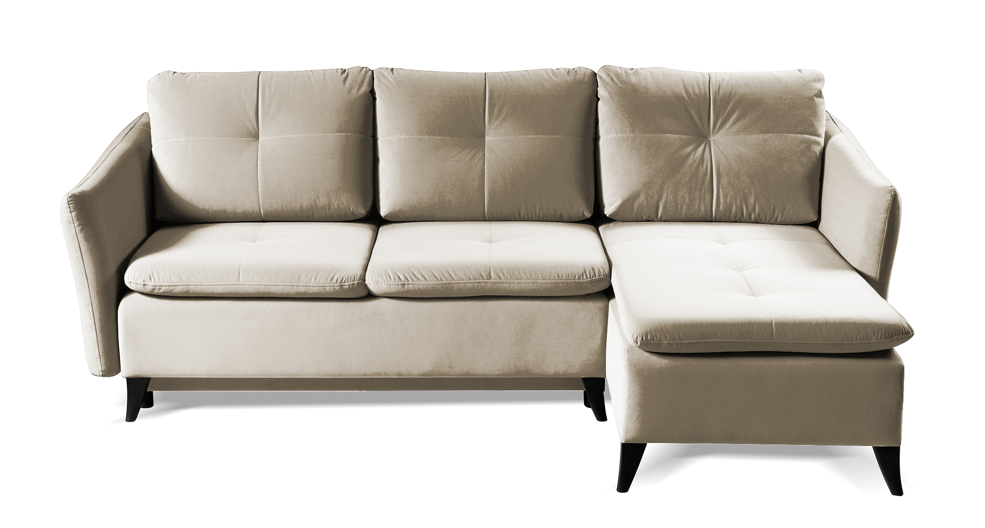 Narożnik z funkcją spania Sendelle L-kształtny z pojemnikiem szarobeżowy welur hydrofobowy prawostronny