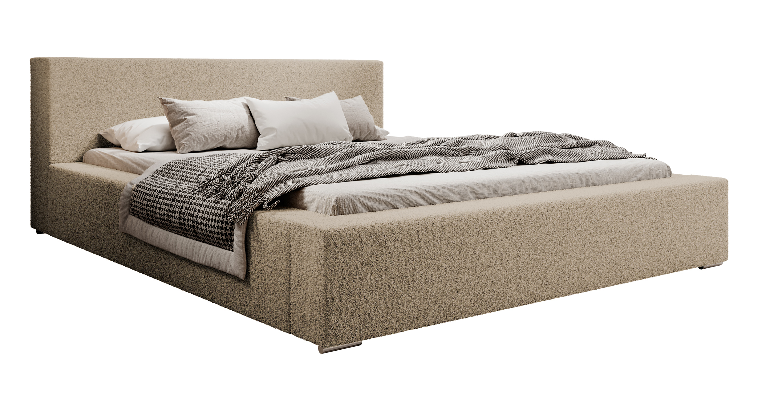 Łóżko tapicerowane 180x200 cm Pancetto z pojemnikiem jasnobeżowe boucle - zdjęcie 1