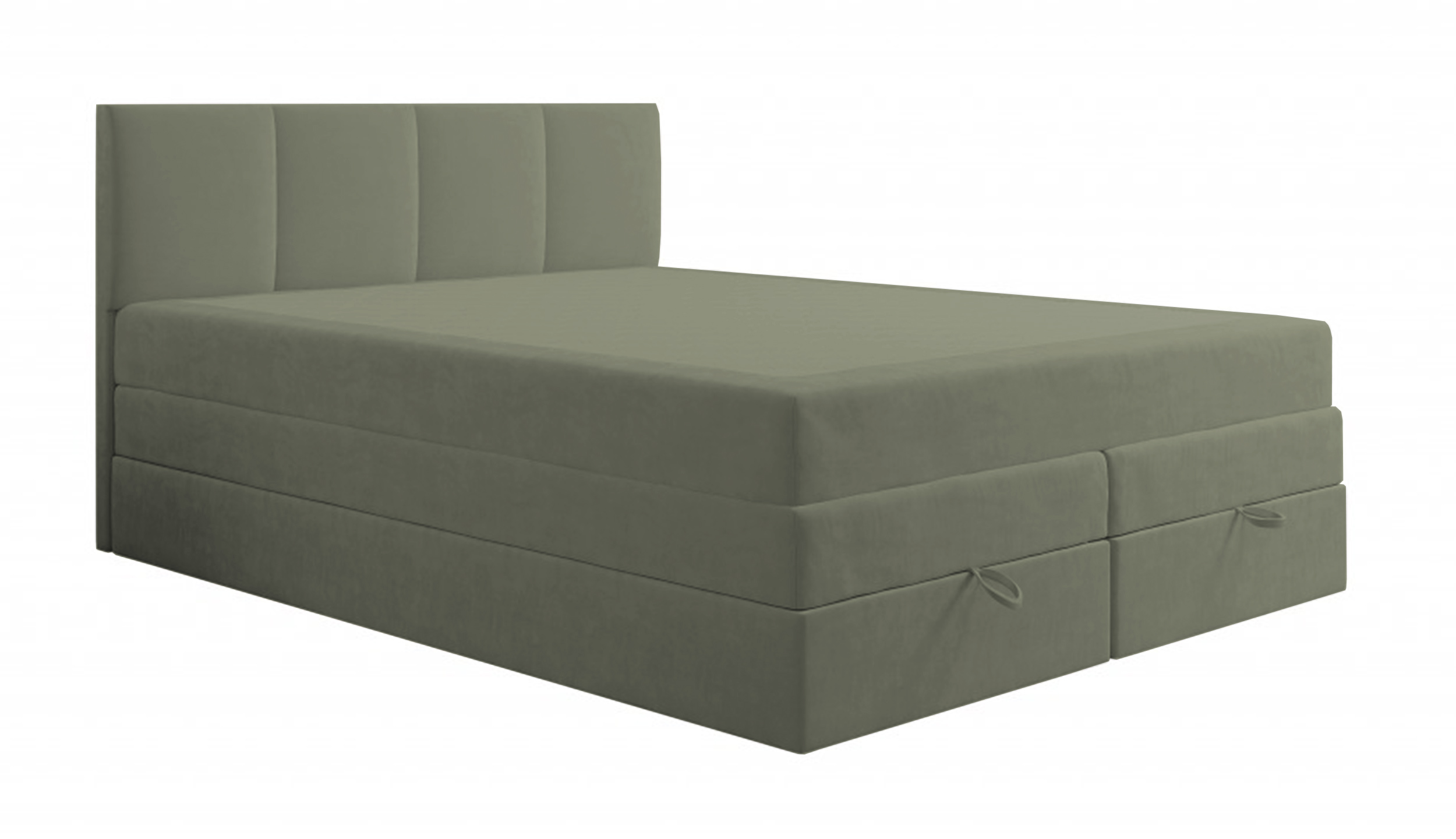 Łóżko kontynentalne 180x200 cm Feliceto z pojemnikami materacami bonellowymi i kieszeniowym oliwkowe welur hydrofobowy - zdjęcie 1