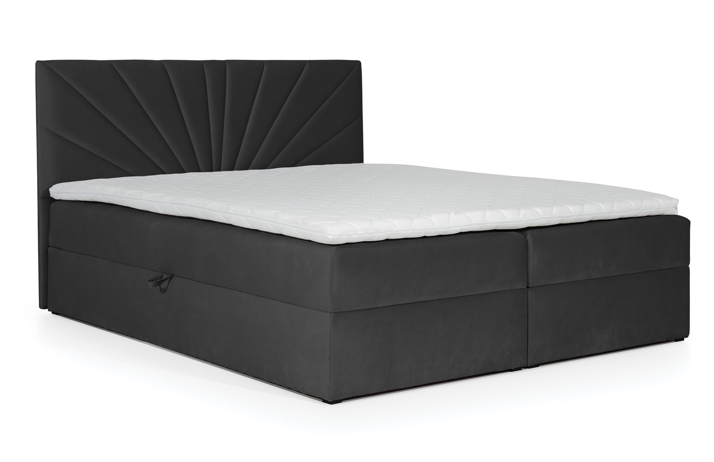 Łóżko kontynentalne Potomje 120x200 z dwoma pojemnikami, materacem i topperem ciemnoszare hydrofobowe