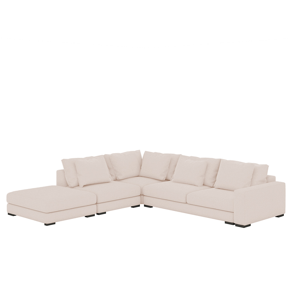 Narożnik modułowy Mia L-kształtny z pufą beżowy w tkaninie łatwoczyszczącej - zdjęcie 1