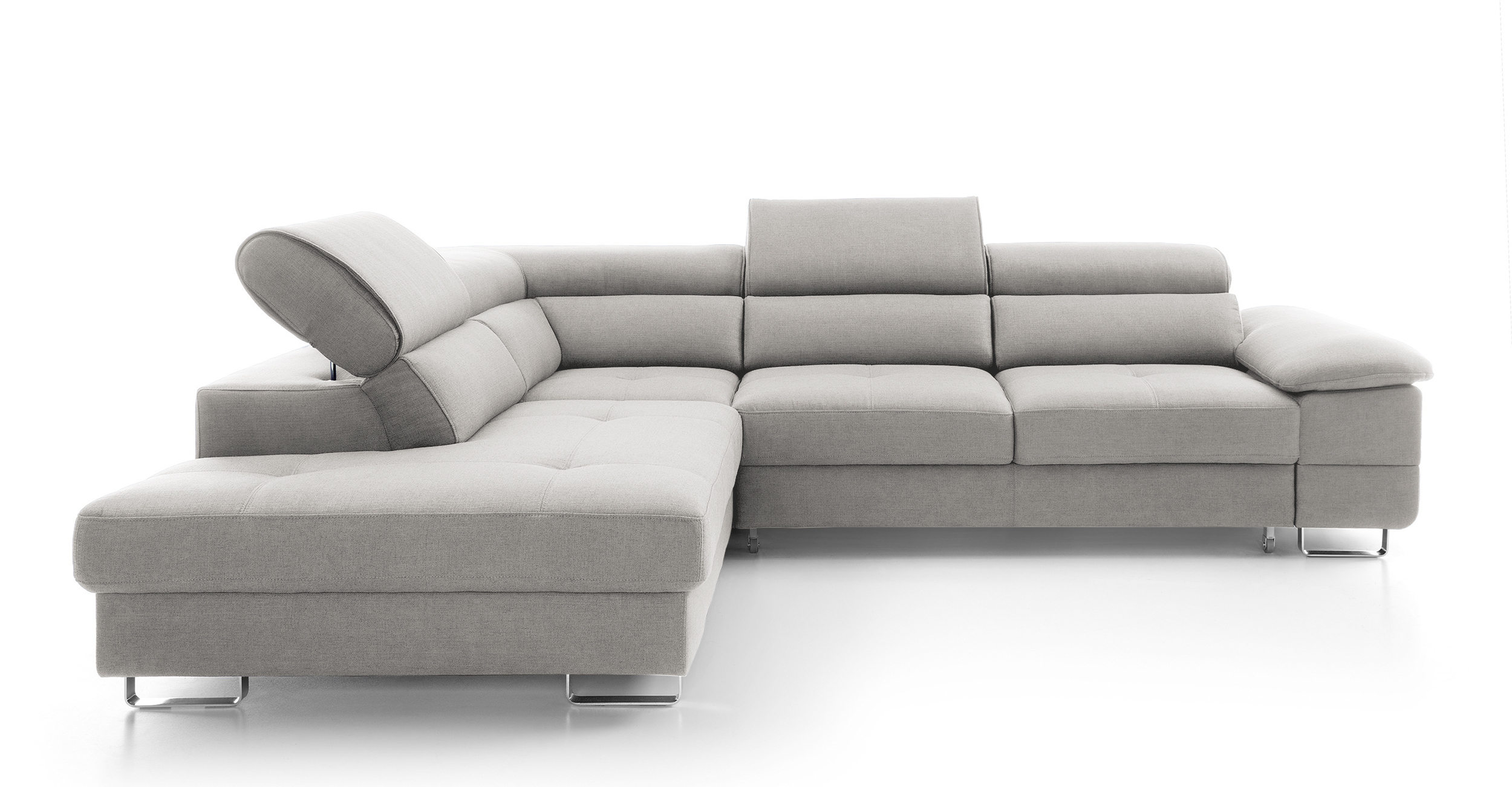 Narożnik z funkcją spania Lardos z pojemnikiem beżowy w tkaninie hydrofobowej plecionka prawostronny - zdjęcie 1