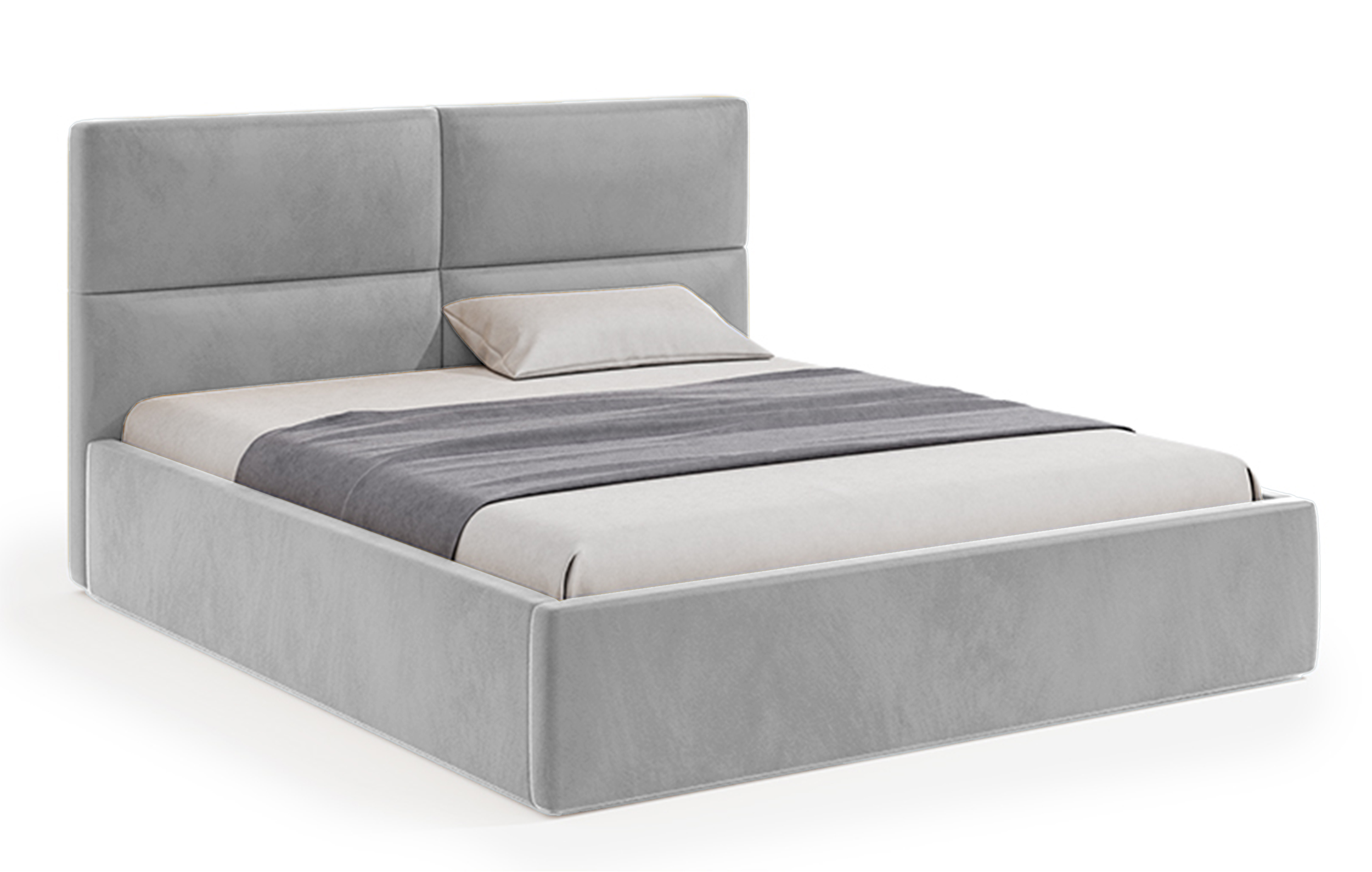 Łóżko tapicerowane Helma 180x200 cm z pojemnikiem szare welur - zdjęcie 1