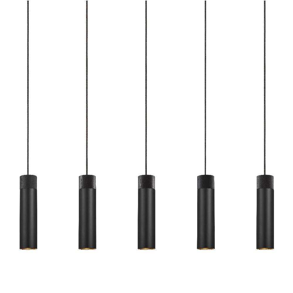 Lampa wisząca Tilo x5 czarna z drewnianym pierścieniem - zdjęcie 1