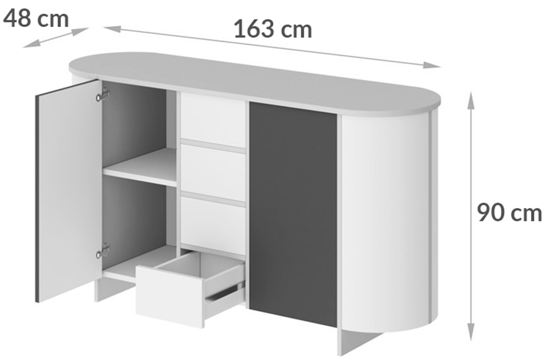 Komoda dwudrzwiowa Reflicy z czterema szufladami 163 cm zielony mat