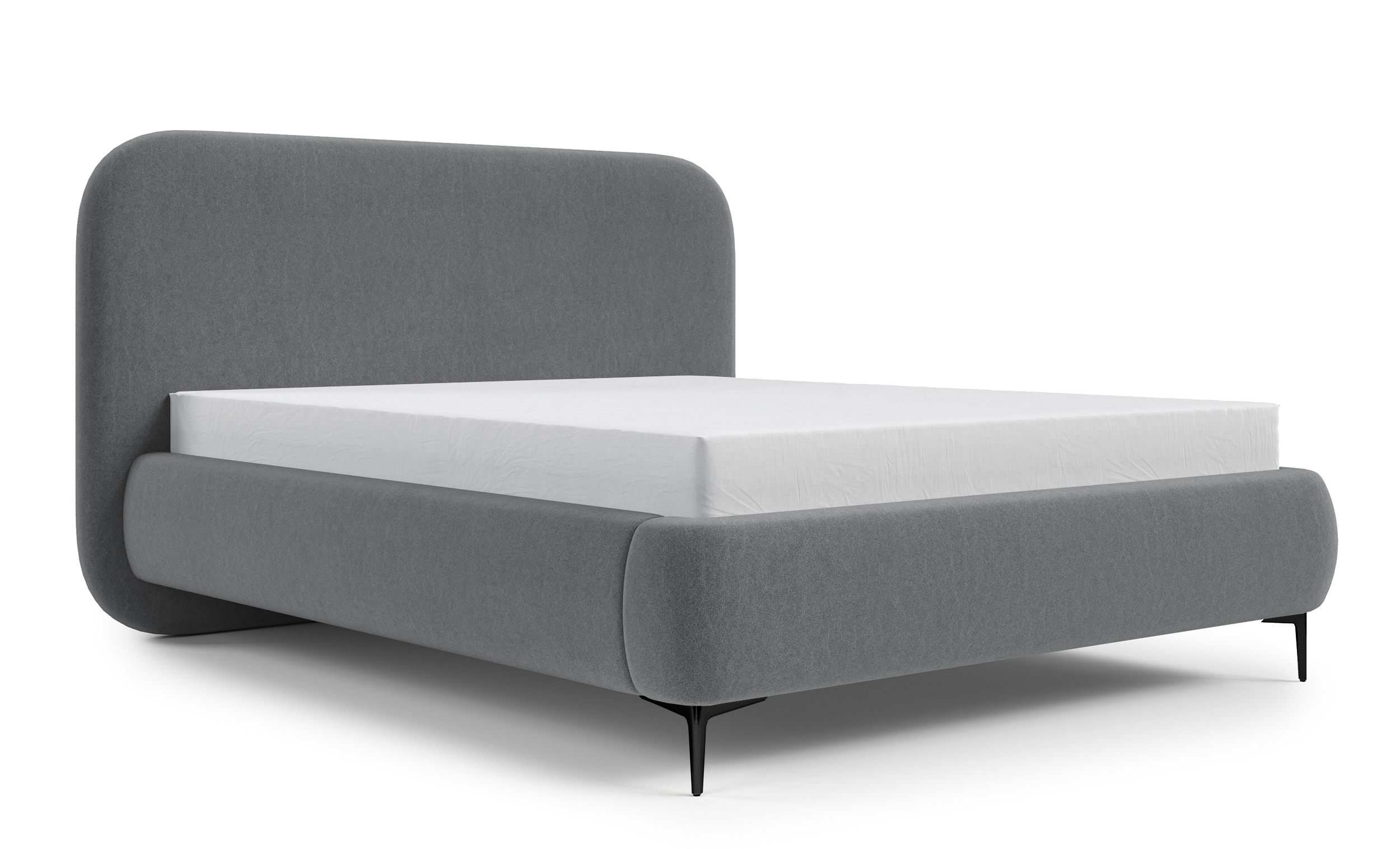 Łóżko tapicerowane 140x200 cm Monno ciemnoszare rama metalowa w tkaninie łatwoczyszczącej welur nogi czarne - zdjęcie 1