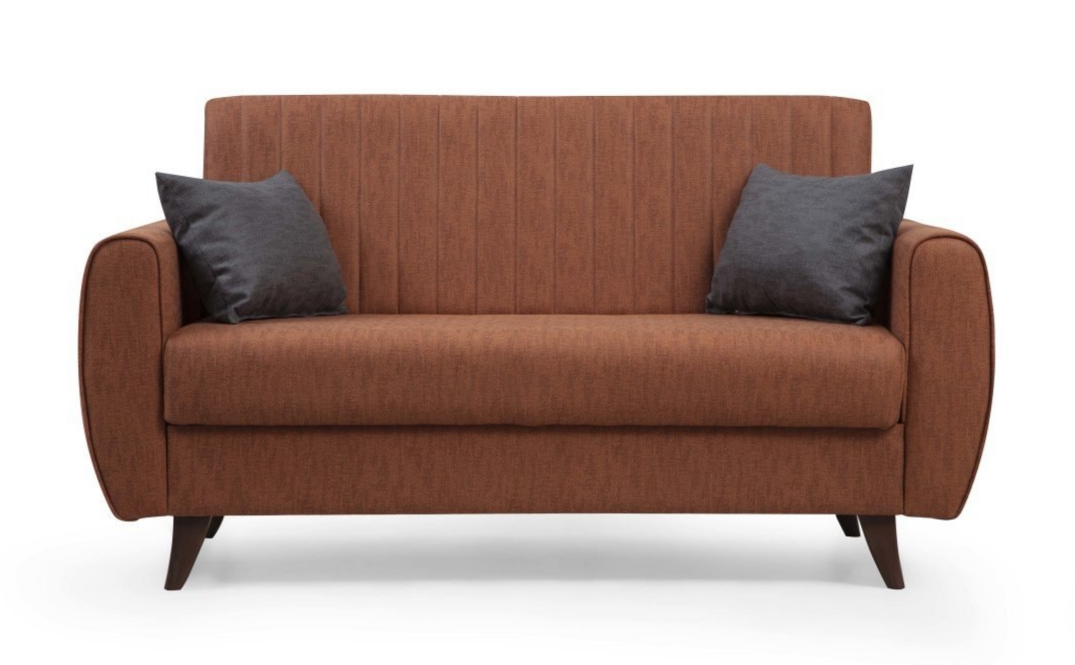 Kanapa dwuosobowa Compulle z pionowymi przeszyciami na oparciu beżowa - zdjęcie 1